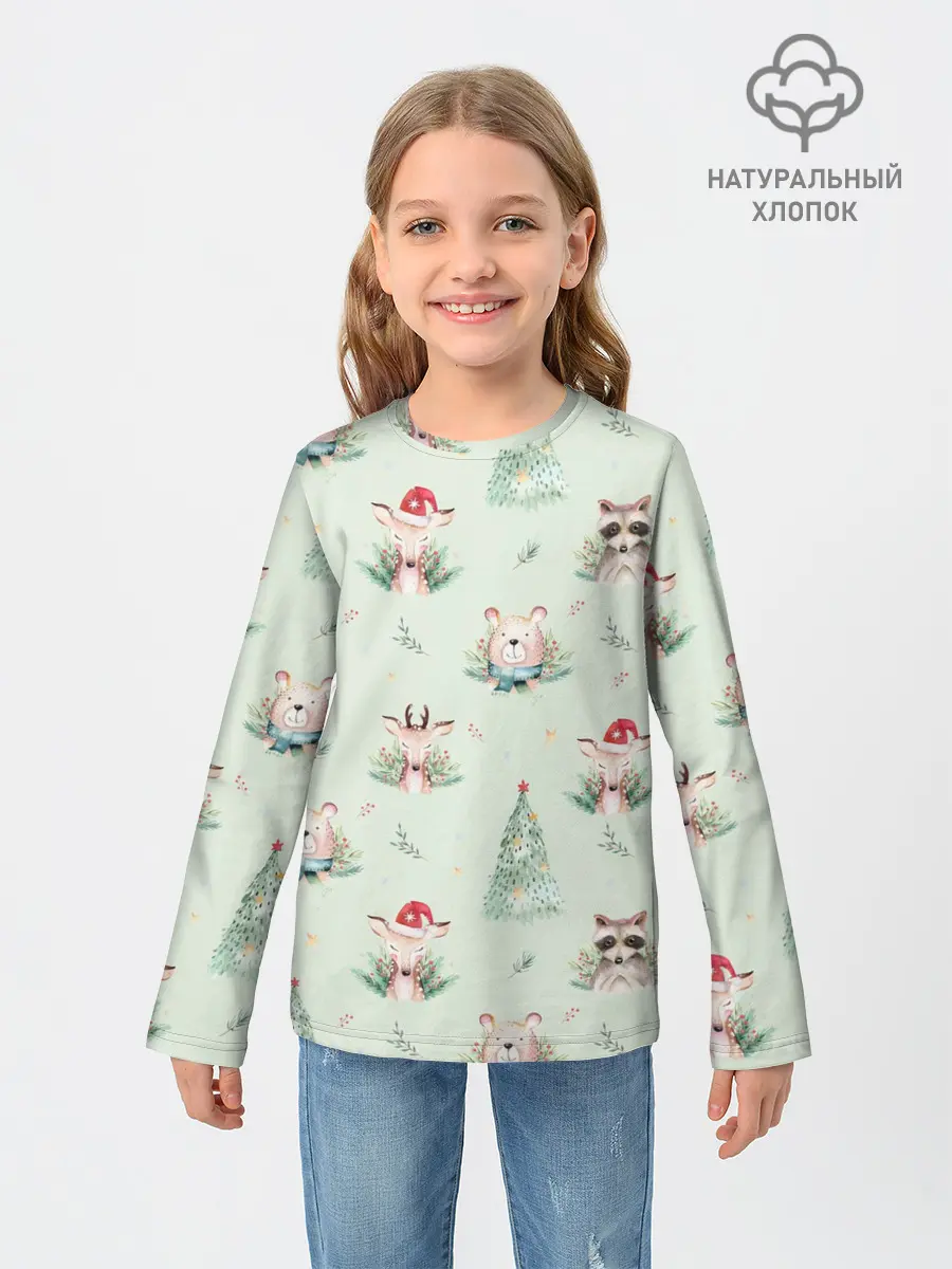 Детский лонгслив / Олени, медведи и еноты