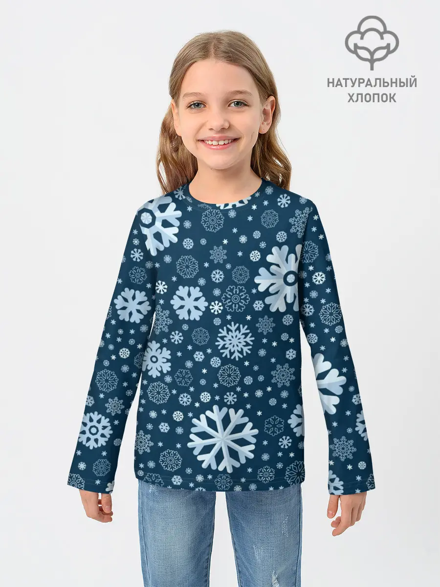 Детский лонгслив / Новогодние снежинки, новый год