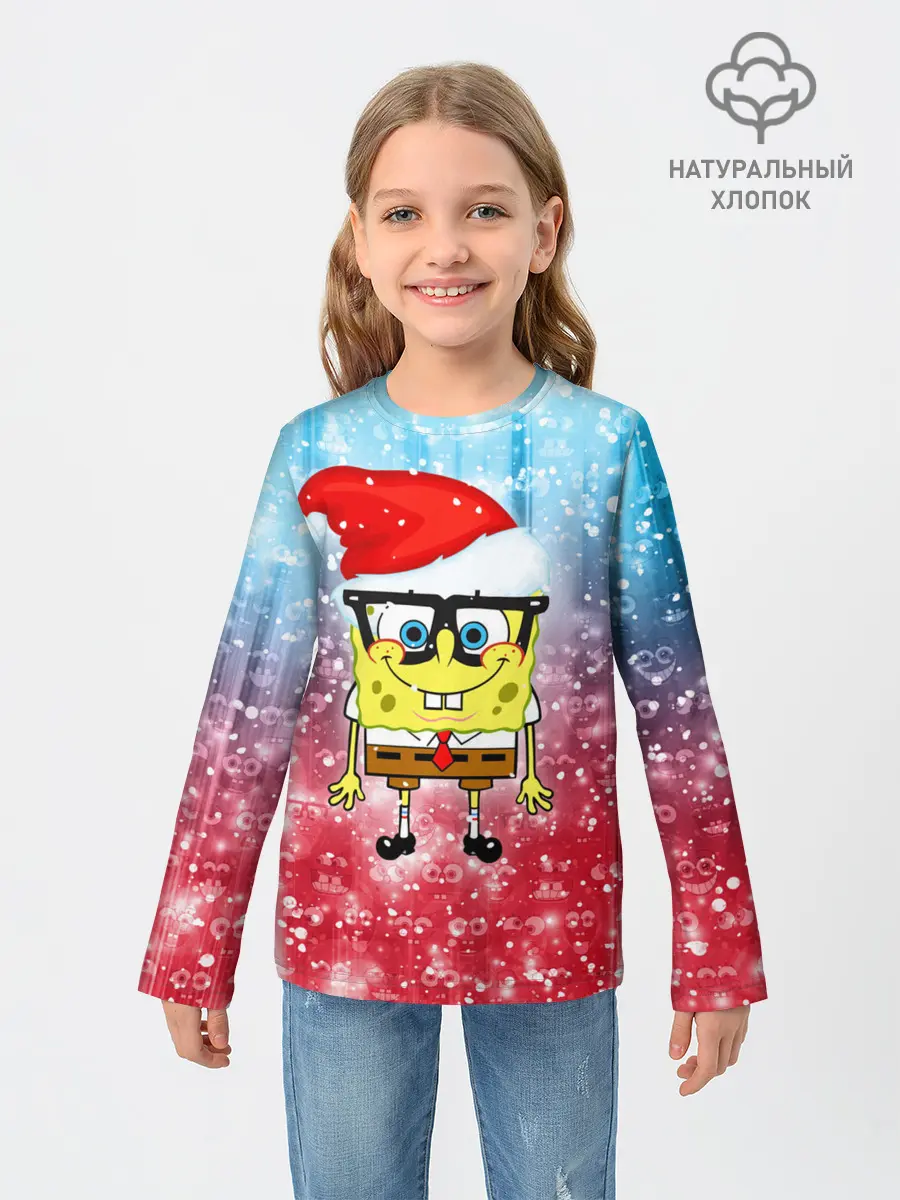 Детский лонгслив / Новогодний Спанч Боб