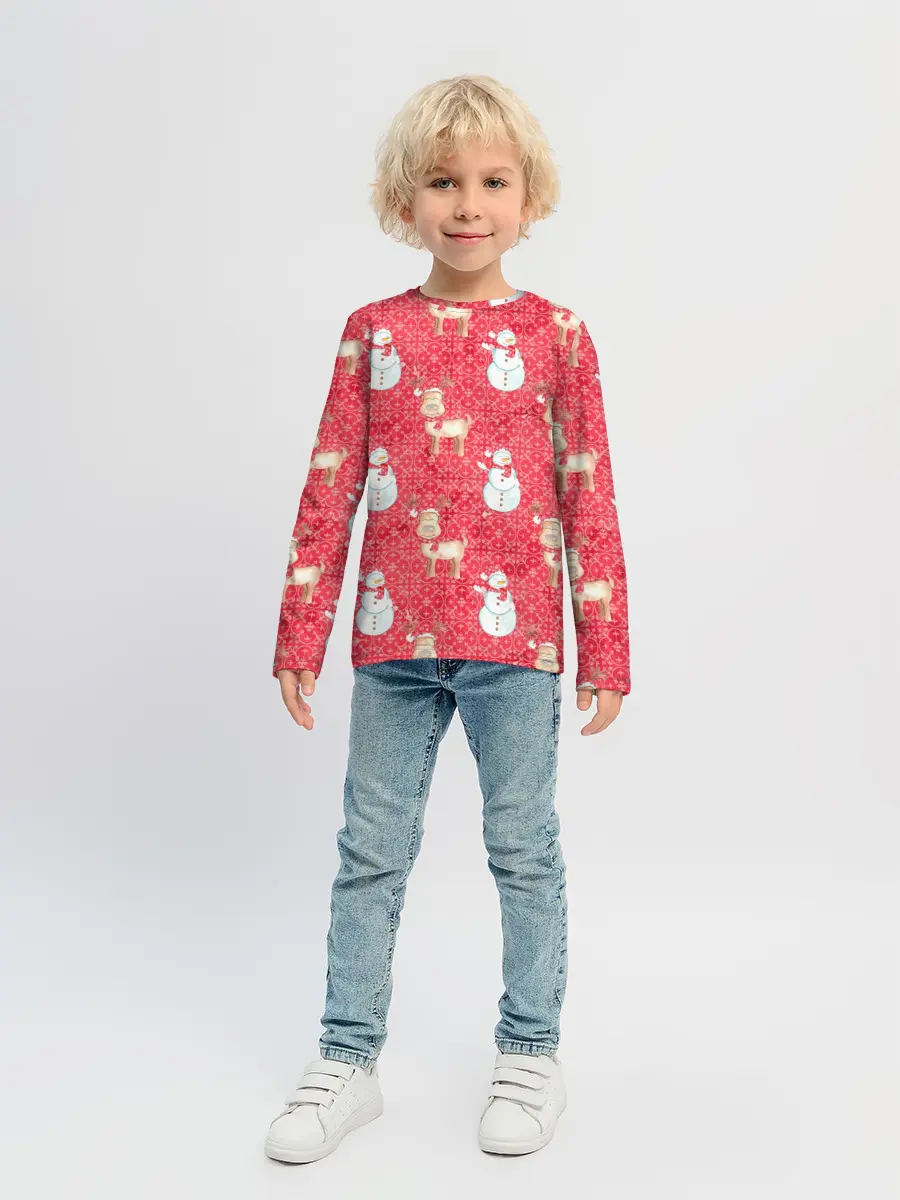 Детский лонгслив / Снеговики и олени