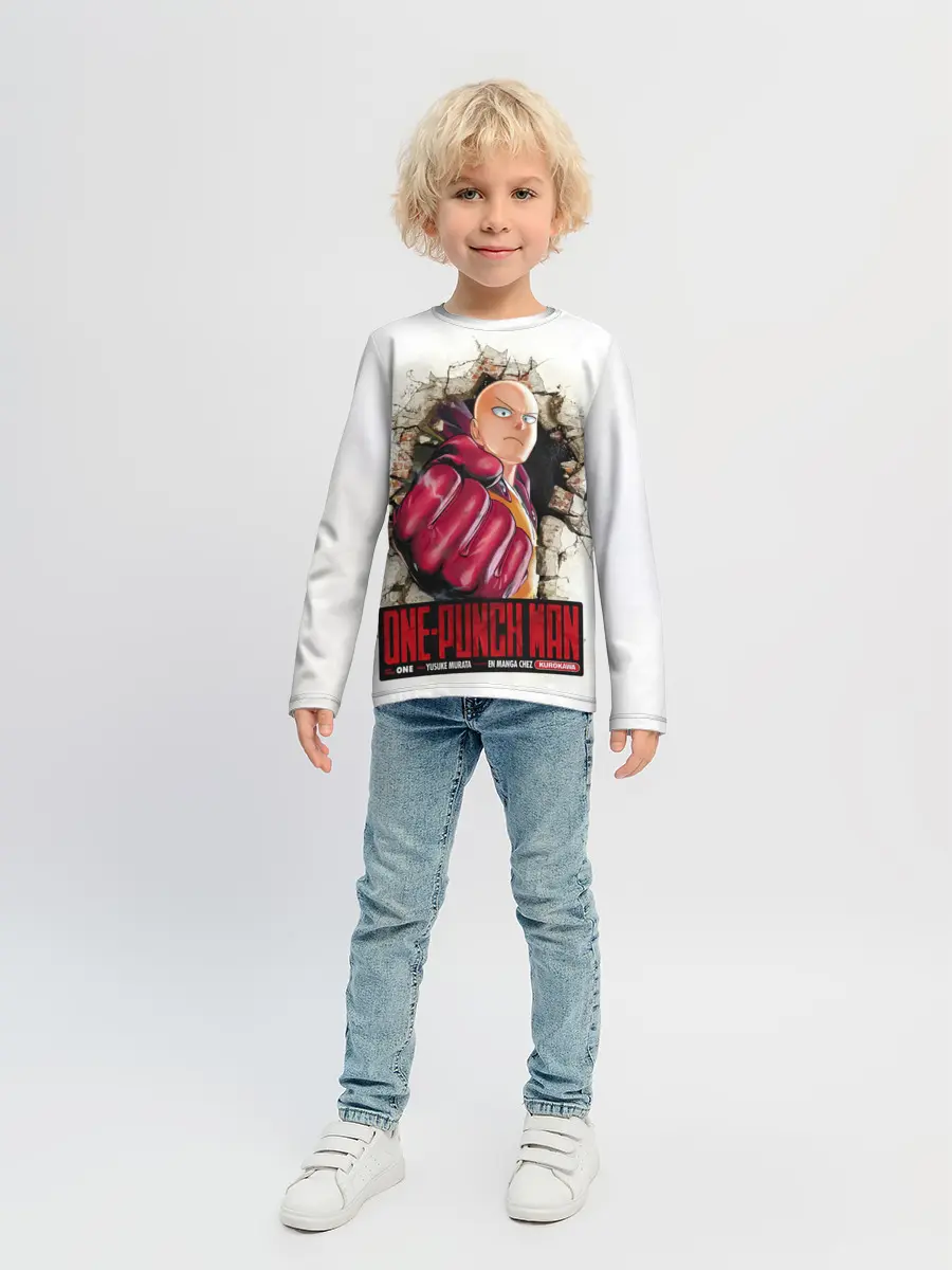 Детский лонгслив / Сайтама пробивая стены One Punch-Man