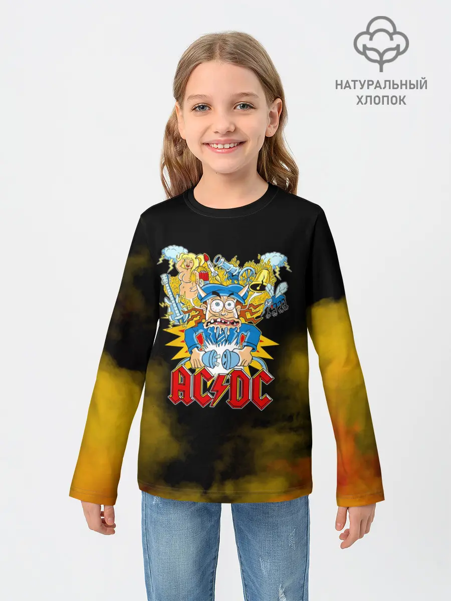 Детский лонгслив / Карикатура Ангус Янг - AC/DC
