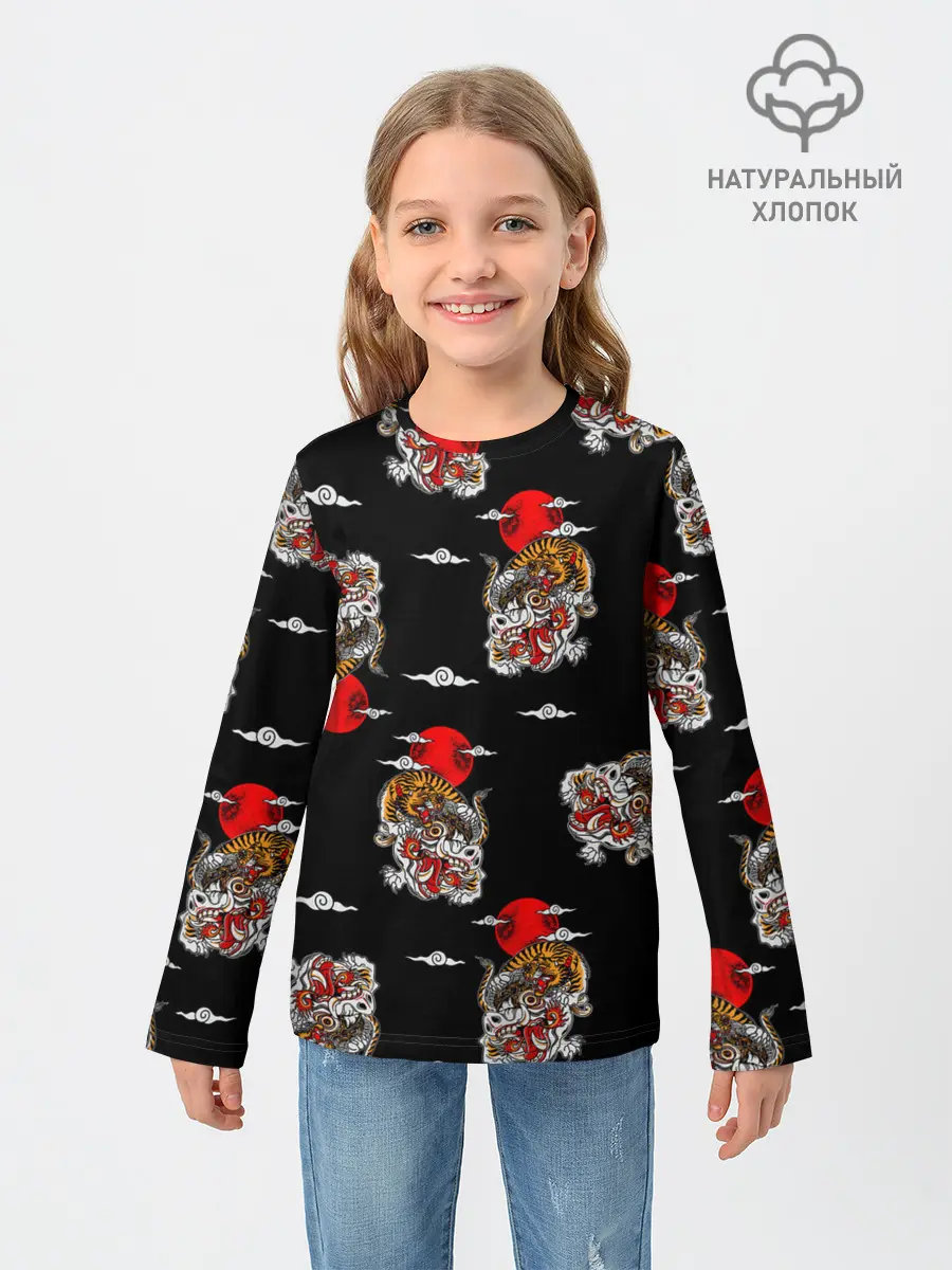Детский лонгслив / Японский стиль - тигры