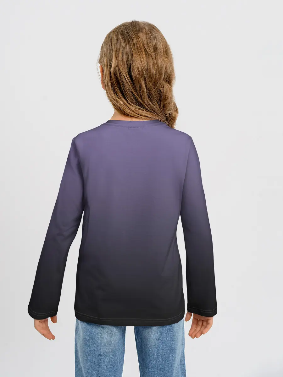 Детский лонгслив / черный кот на фиолетовом