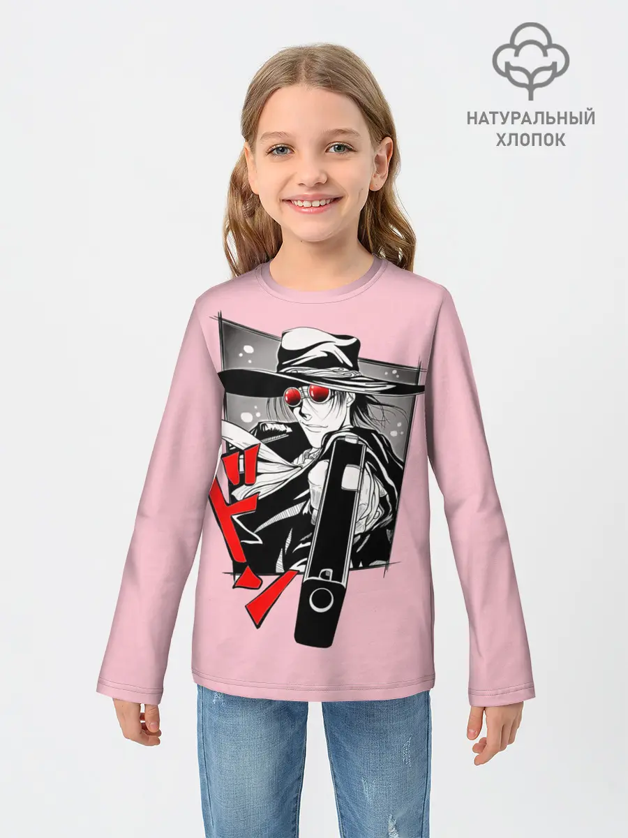 Детский лонгслив / Алукард на розовом фоне