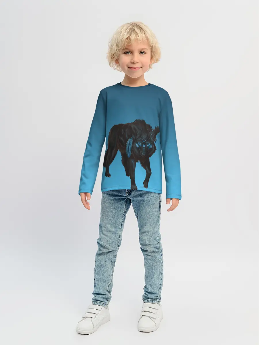 Детский лонгслив / черный дух волка