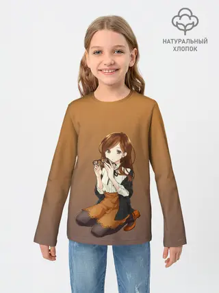 Детский лонгслив / анимешная девочка очки офис