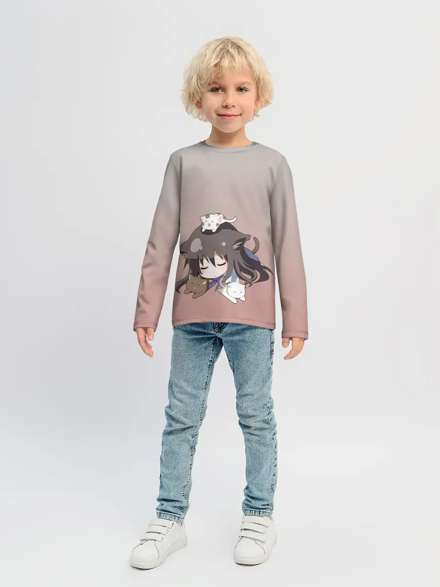 Детский лонгслив / малышка спит ушки котики