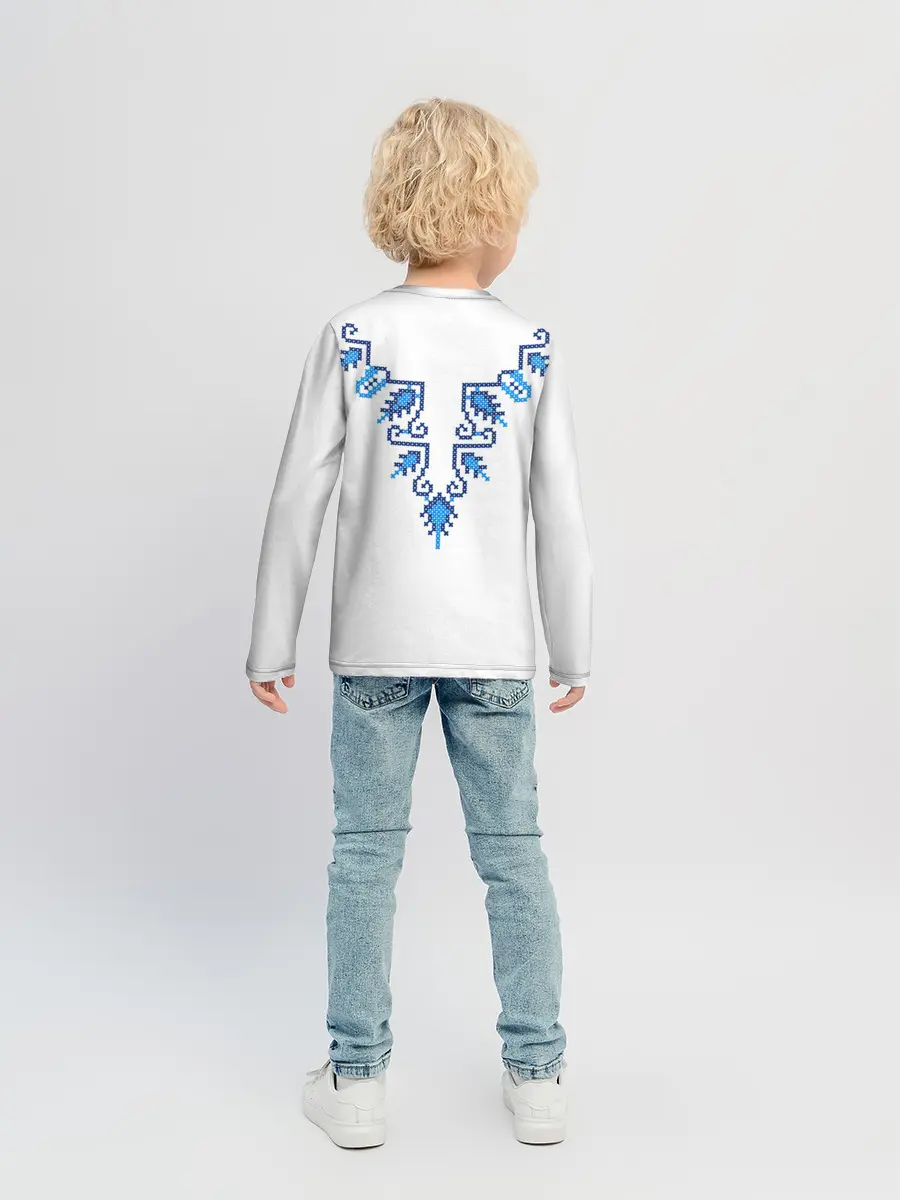 Детский лонгслив / Славянский узор сине-голубой