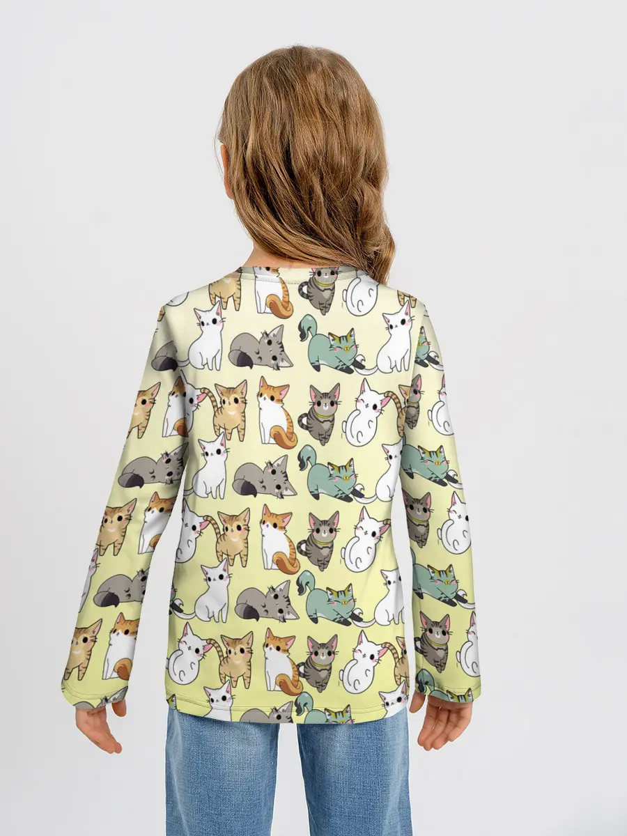 Детский лонгслив / мультяшные котики на желтом мя