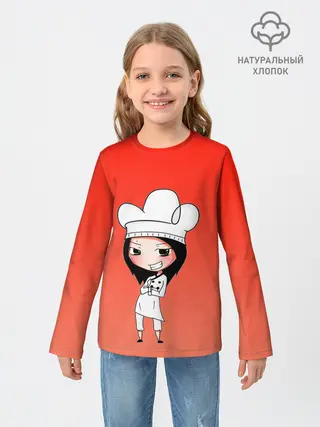 Детский лонгслив / Повар девушка манга