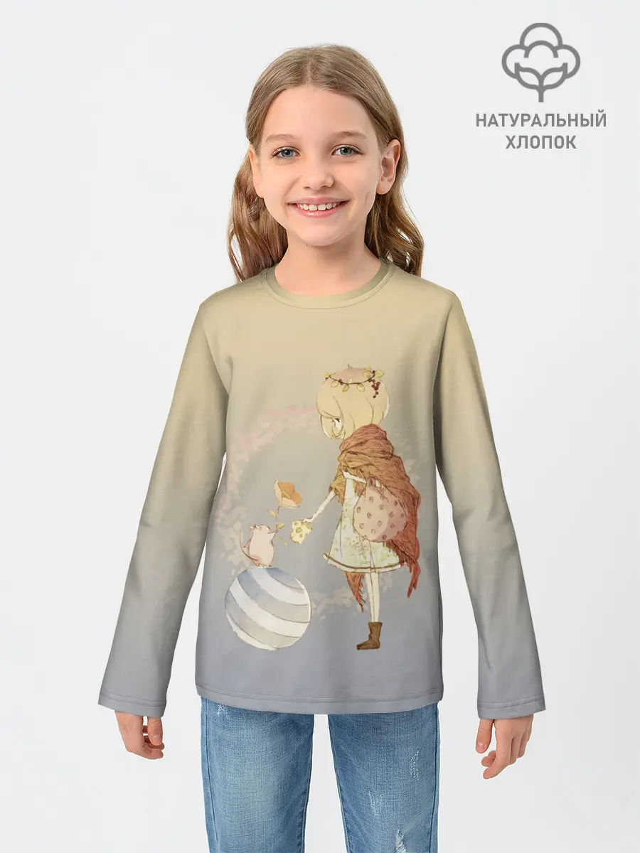 Детский лонгслив / девочка и мышка друзья