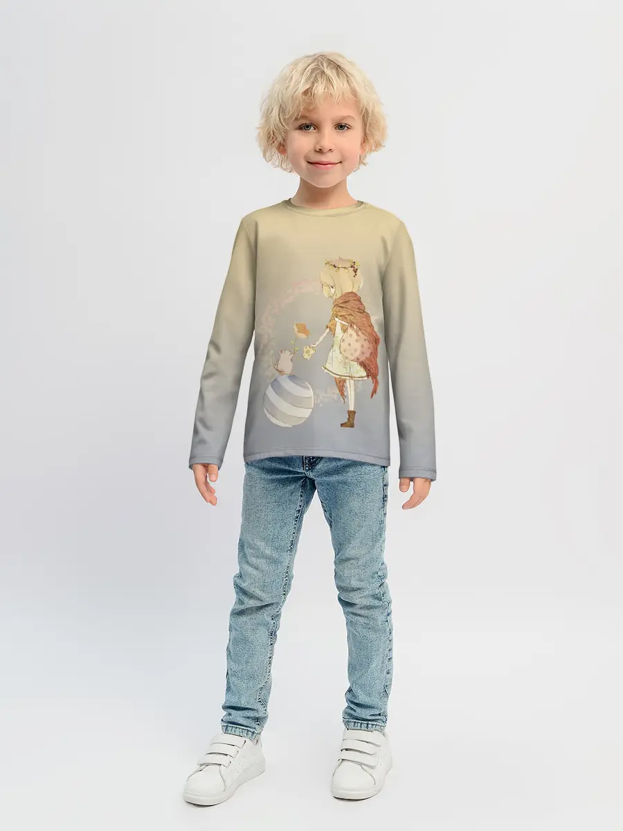 Детский лонгслив / девочка и мышка друзья