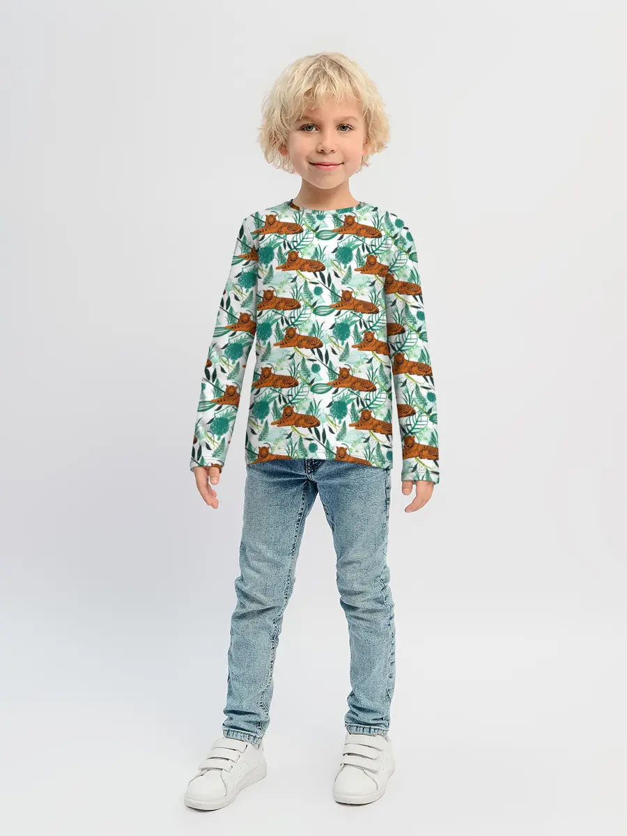 Детский лонгслив / Цветы и Тигр Паттерн