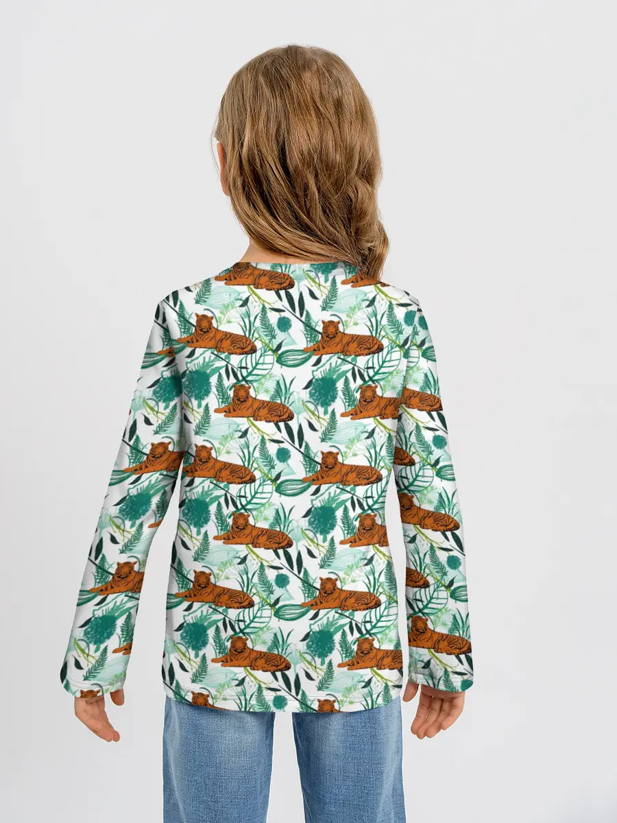 Детский лонгслив / Цветы и Тигр Паттерн