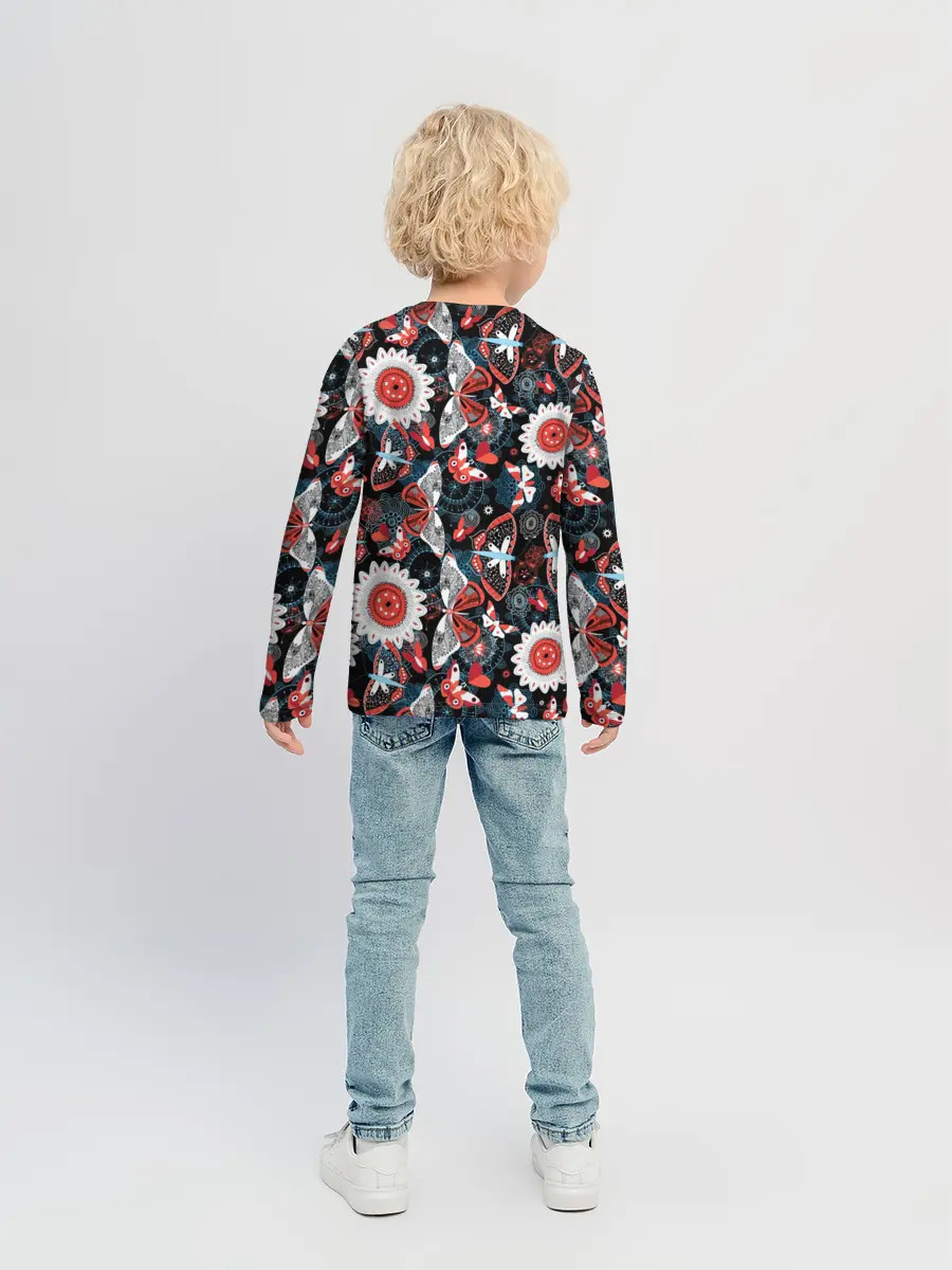 Детский лонгслив / Паттерн из Бабочек с Цветами