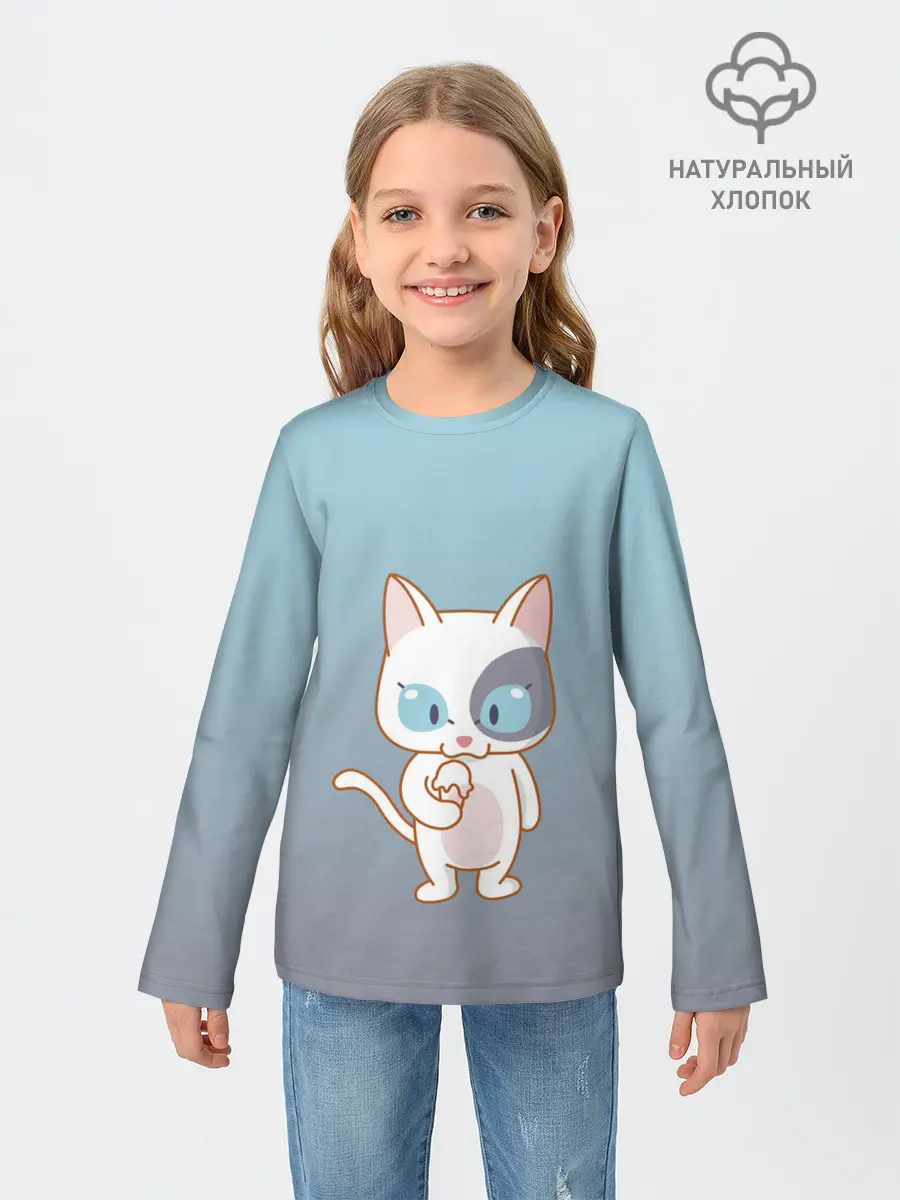 Детский лонгслив / кот с мороженкой