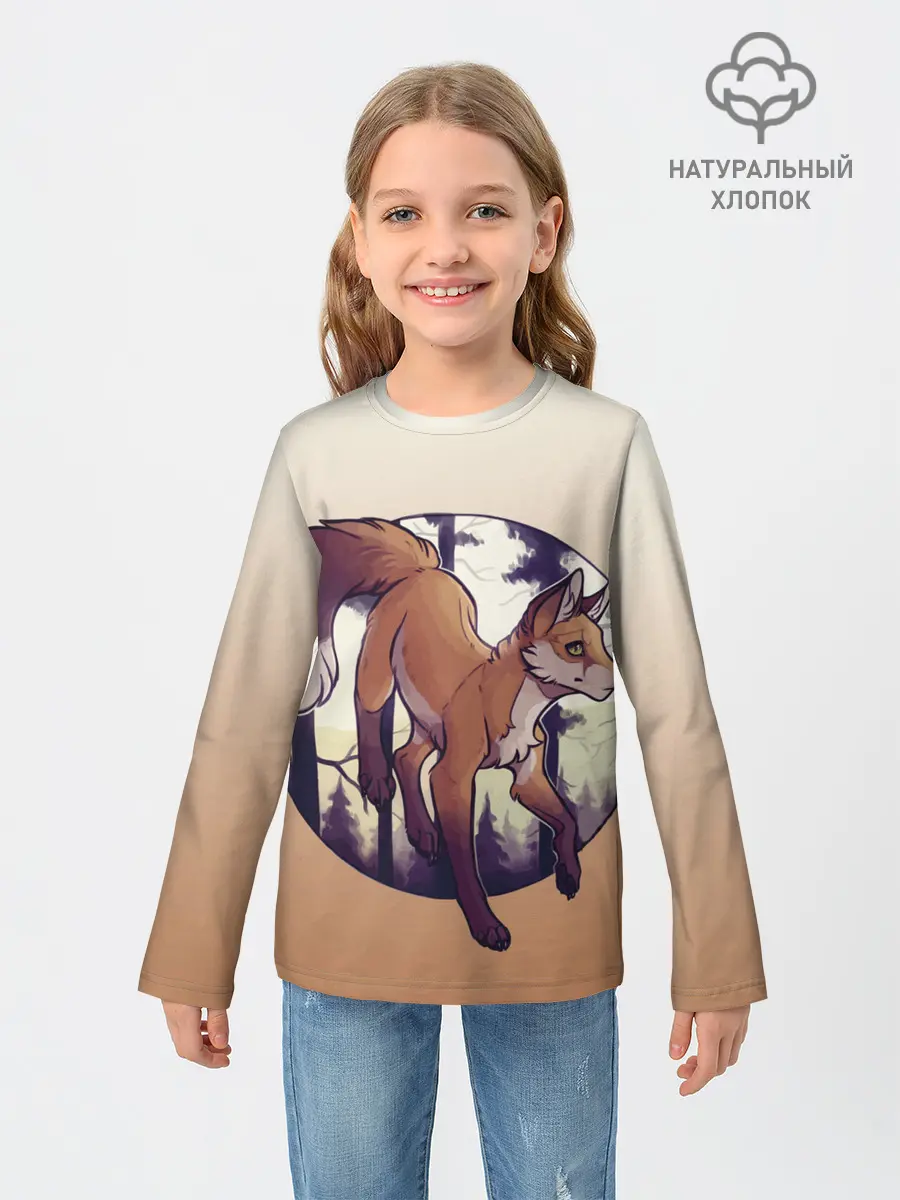 Детский лонгслив / Лисица рисунок