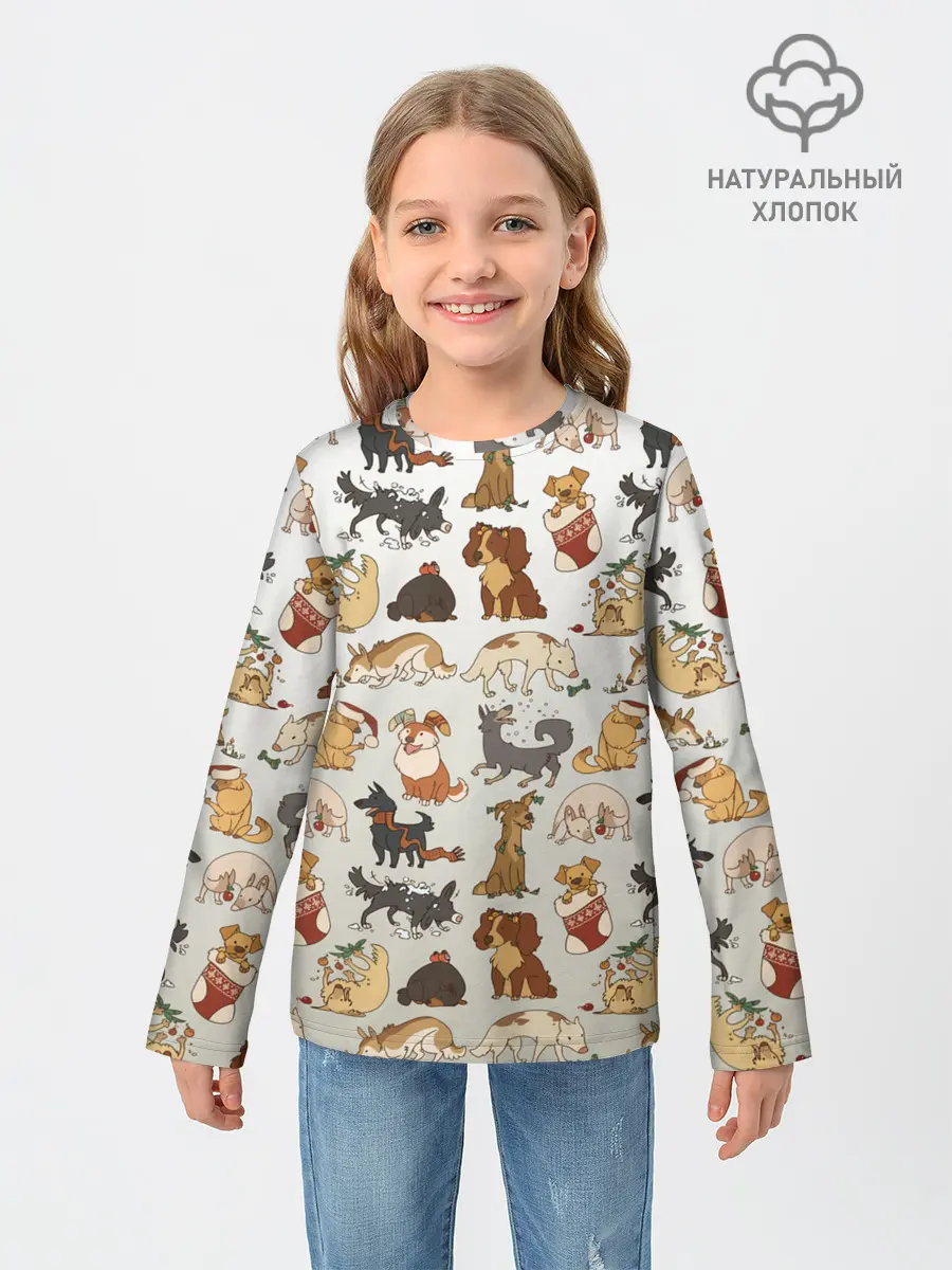 Детский лонгслив / узор песики собачки гав