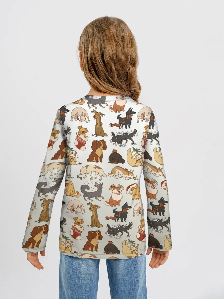 Детский лонгслив / узор песики собачки гав