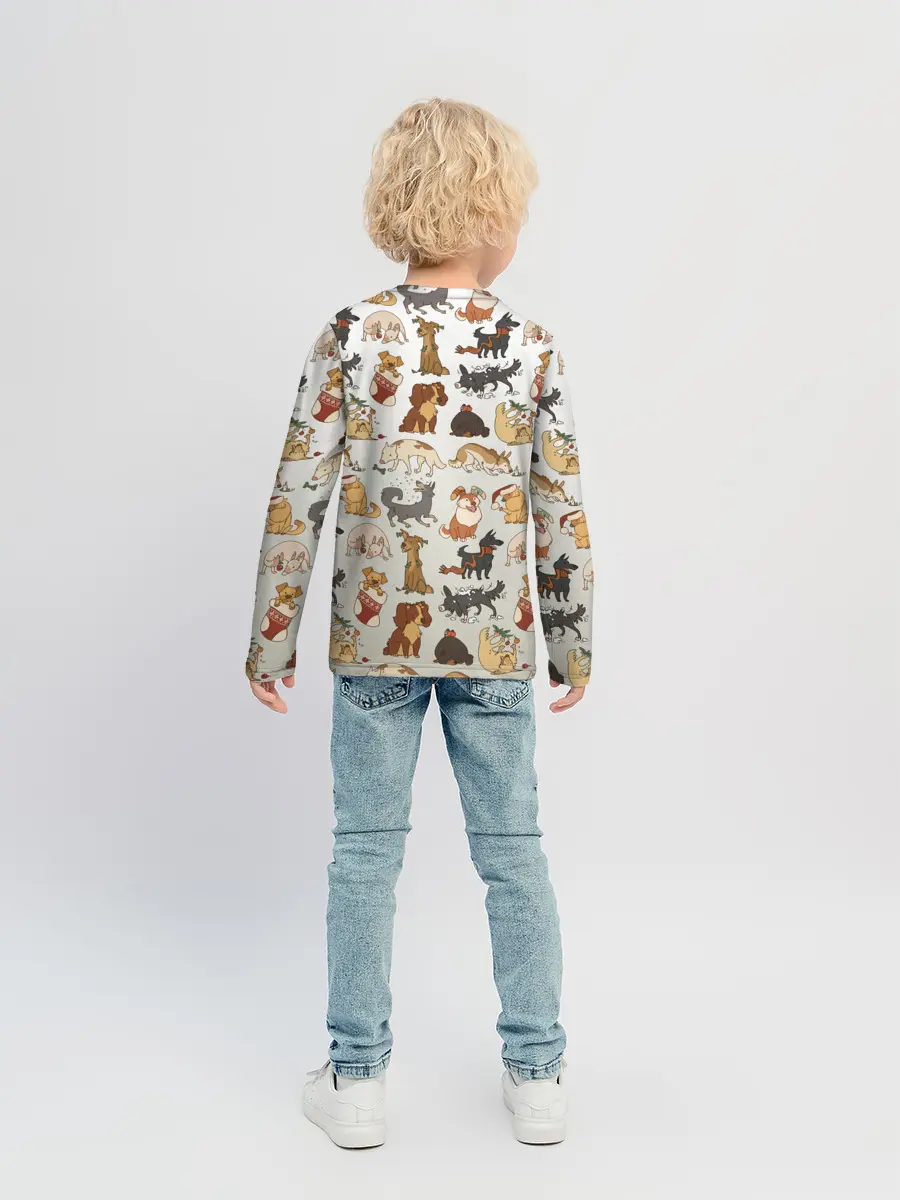 Детский лонгслив / узор песики собачки гав