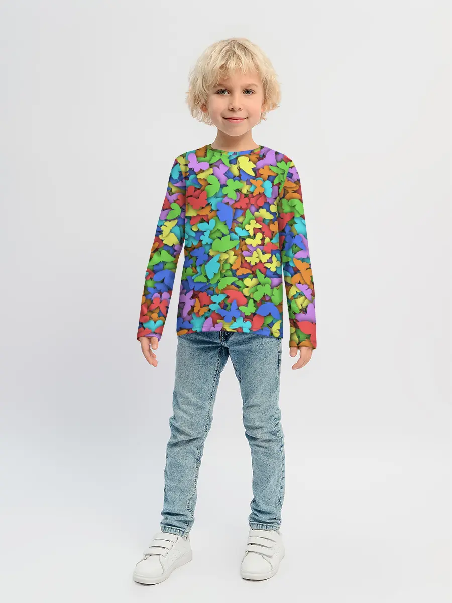 Детский лонгслив / Разноцветные бабочки