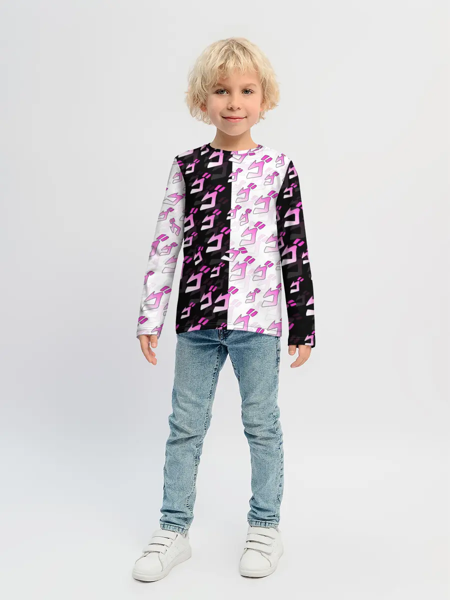 Детский лонгслив / Розовые джоджо на чернобелом