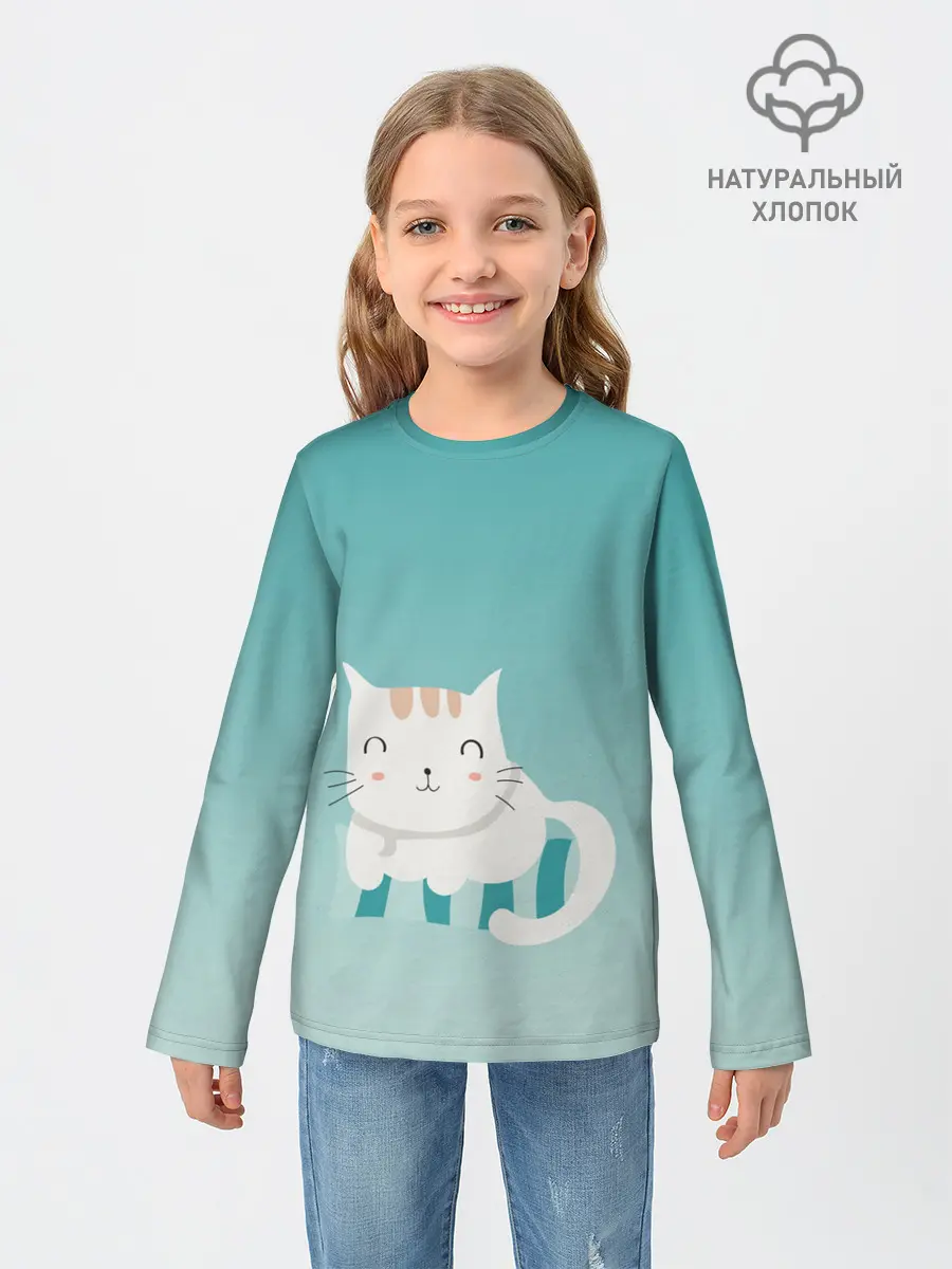 Детский лонгслив / котик на подстилке