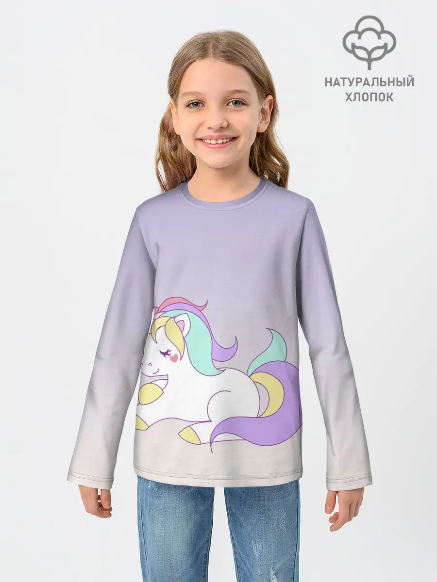 Детский лонгслив / единорожек на фиолетовом
