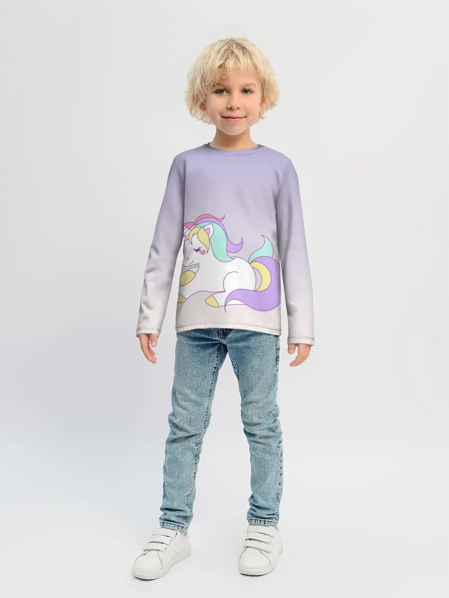 Детский лонгслив / единорожек на фиолетовом