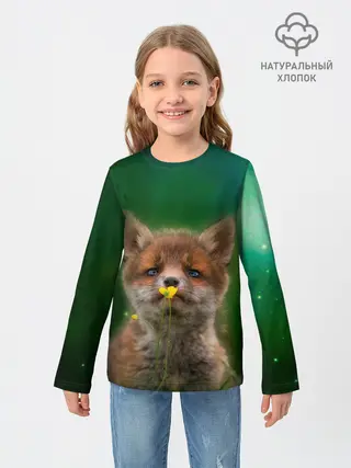 Детский лонгслив / Лисенок нюхает цветок