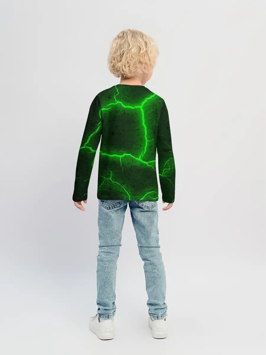 Детский лонгслив / К - 13 зелёная трещина 3D