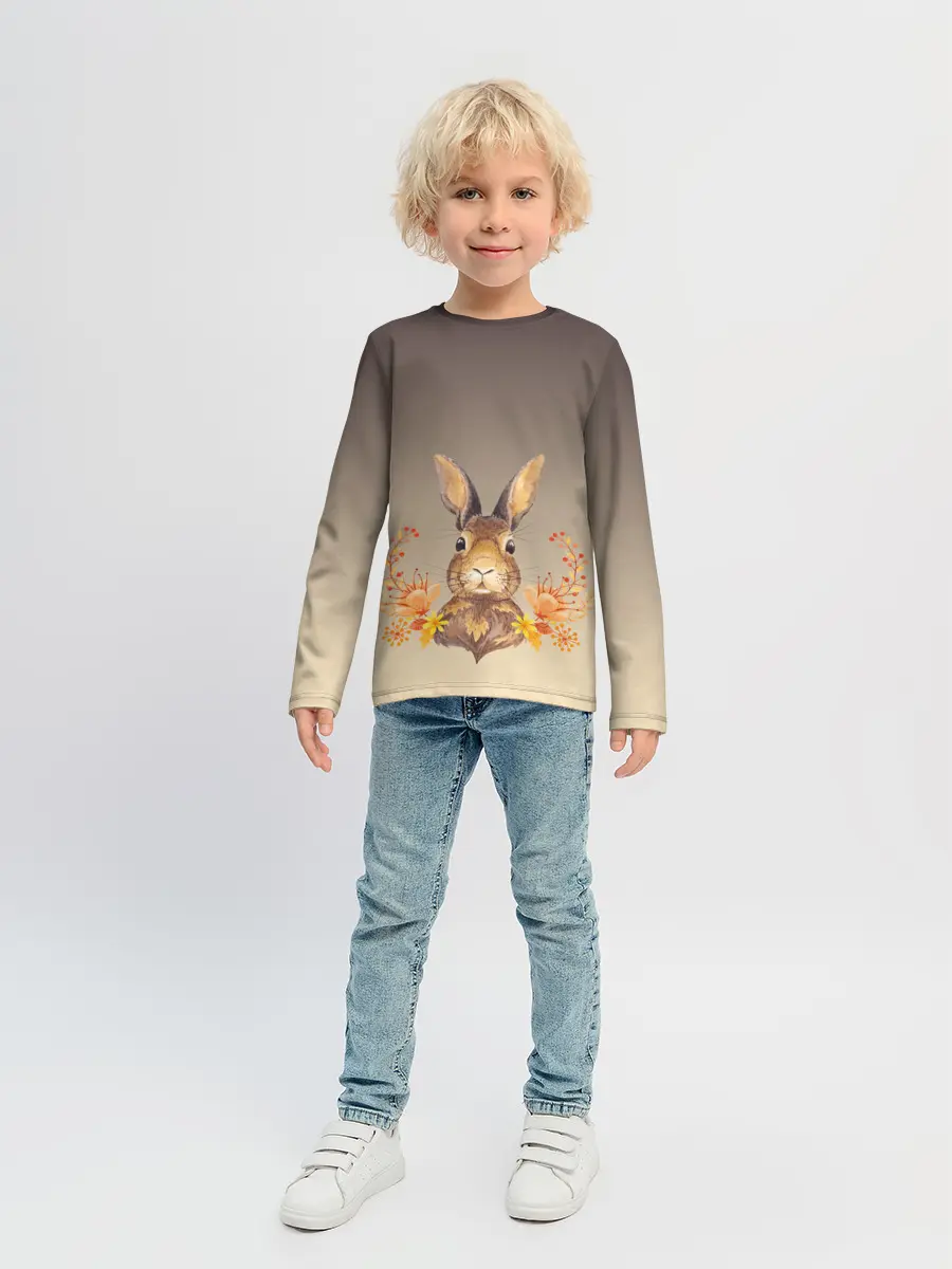 Детский лонгслив / заяц в цветочках