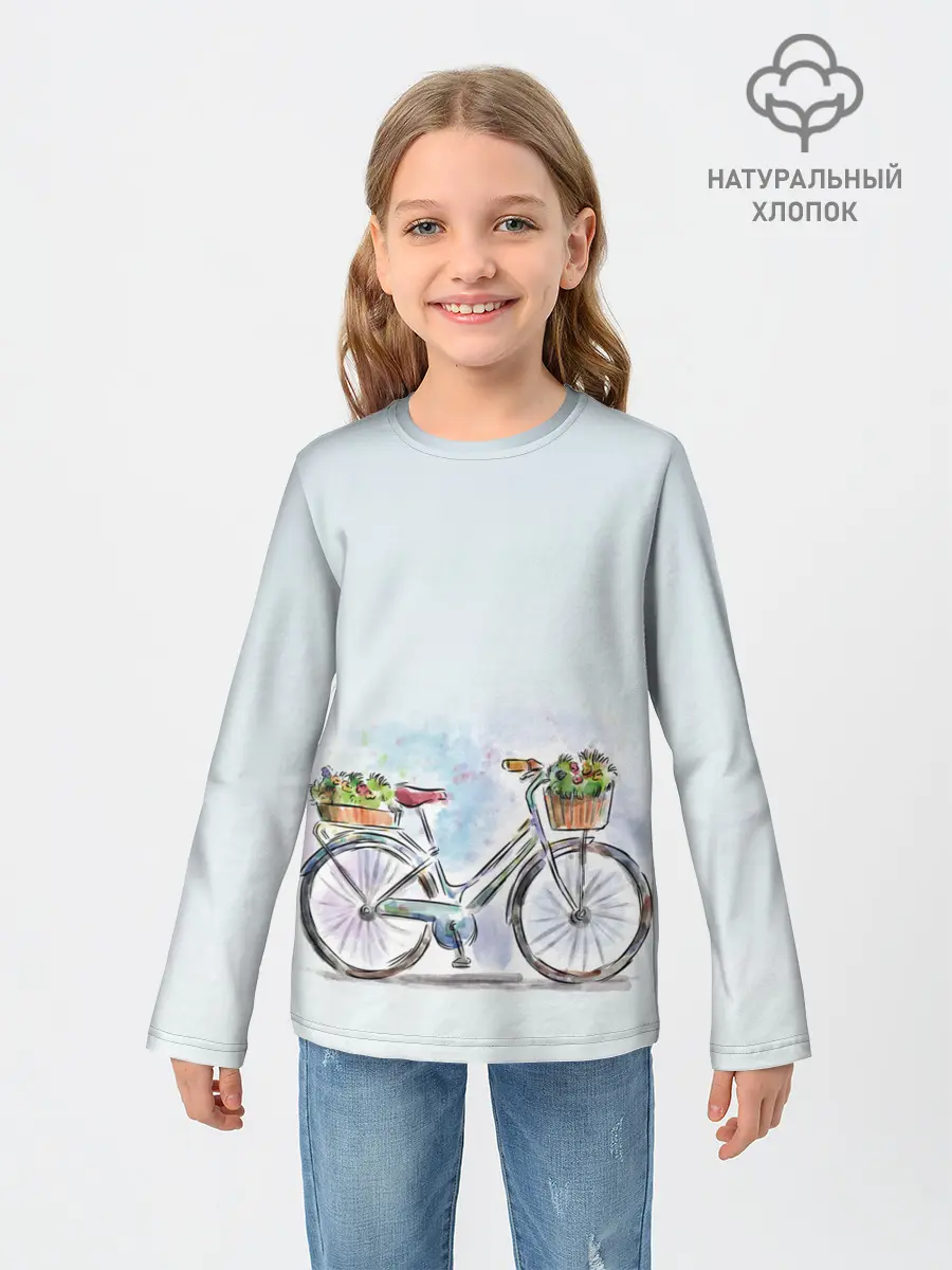 Детский лонгслив / акварельный велосипед