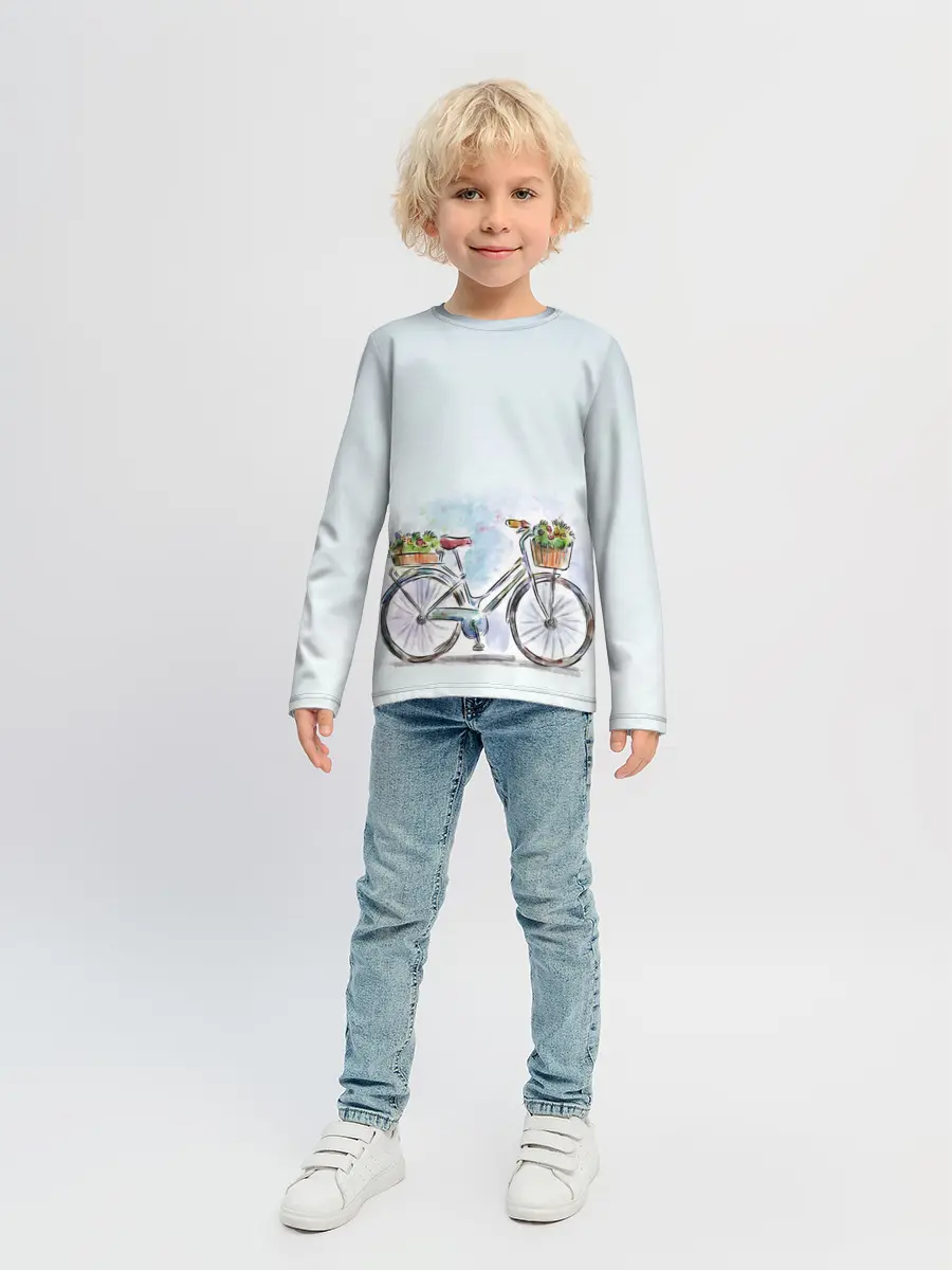 Детский лонгслив / акварельный велосипед