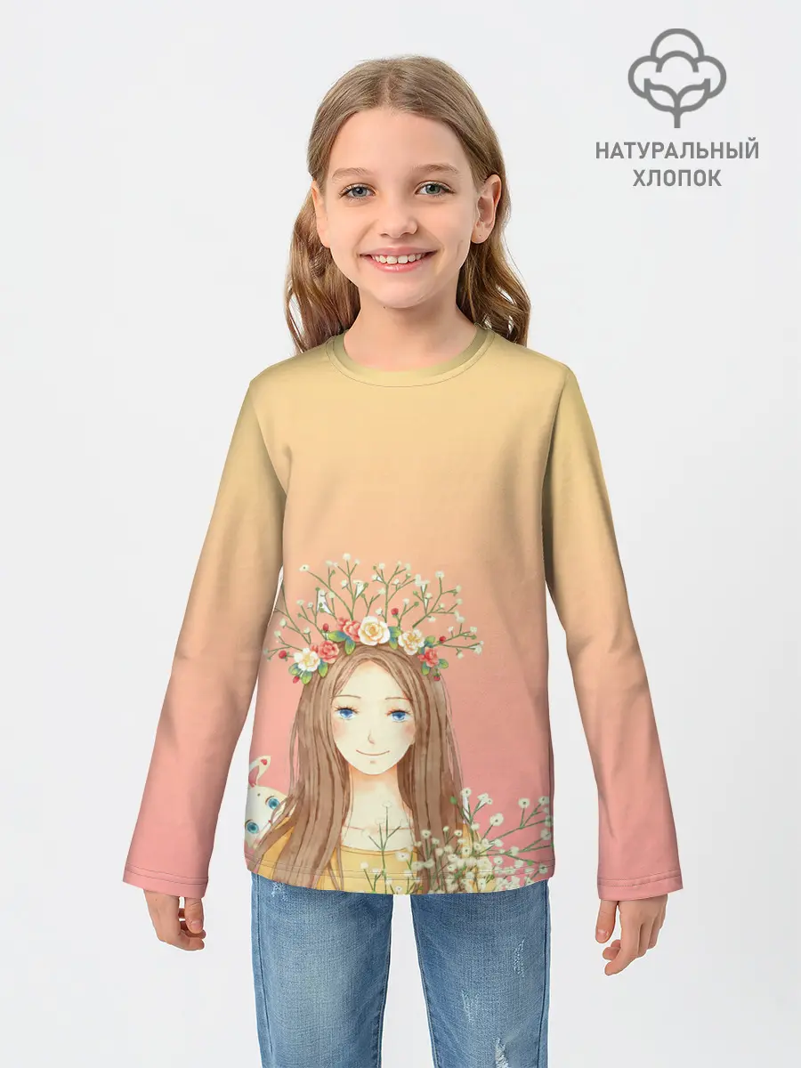 Детский лонгслив / девочка и кролик