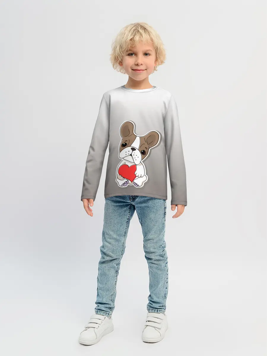 Детский лонгслив / французский бульдог сердечко