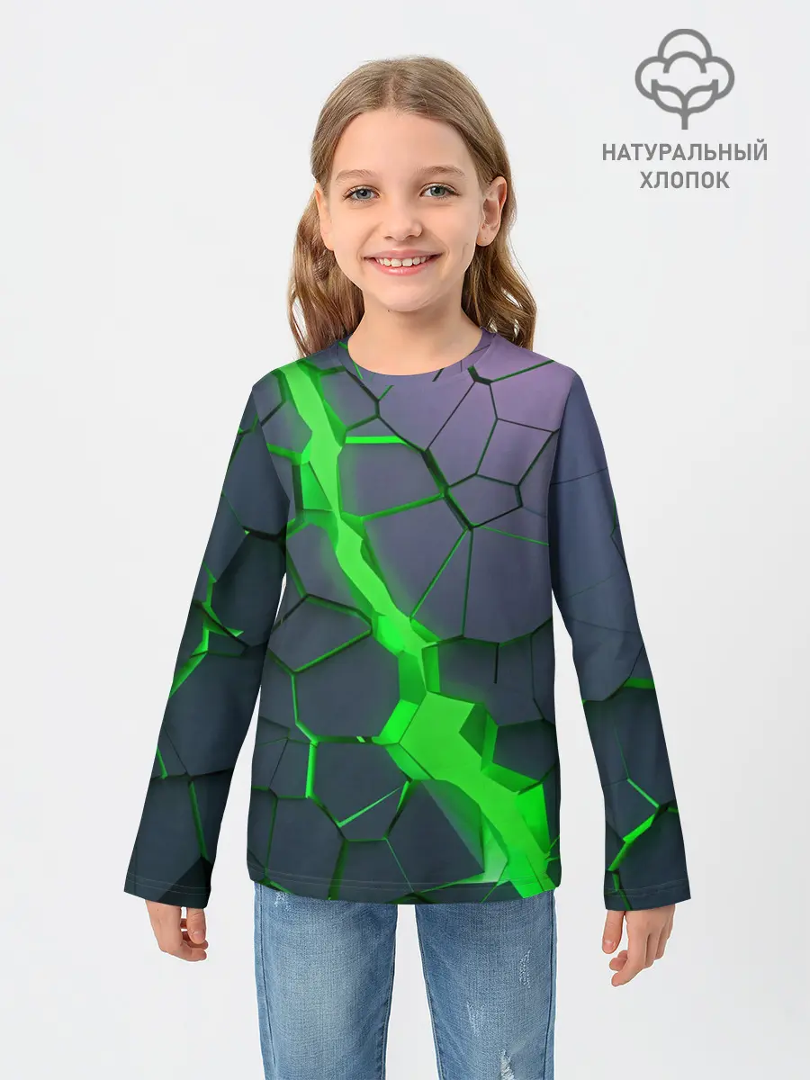Детский лонгслив / ЗЕЛЕНЫЙ РАЗЛОМ | 3Д РАЗЛОМ