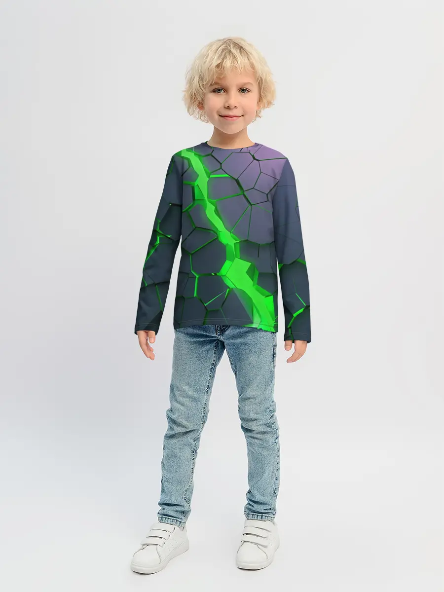 Детский лонгслив / ЗЕЛЕНЫЙ РАЗЛОМ | 3Д РАЗЛОМ