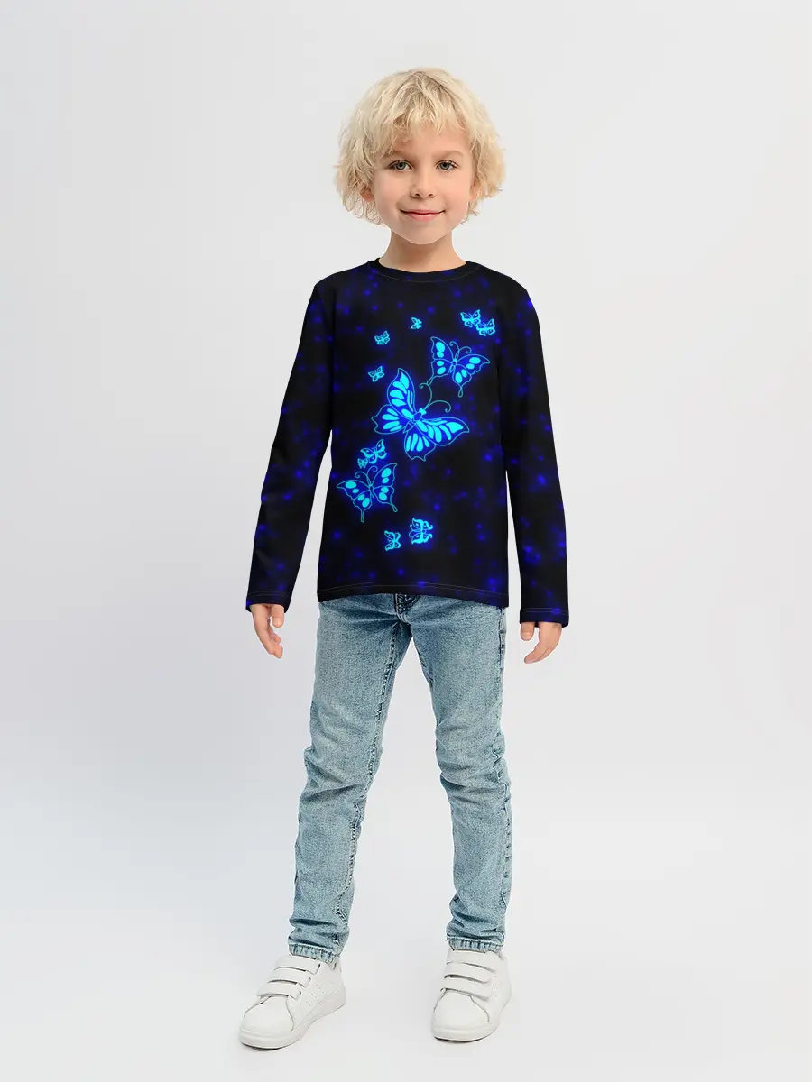 Детский лонгслив / Неоновые бабочки