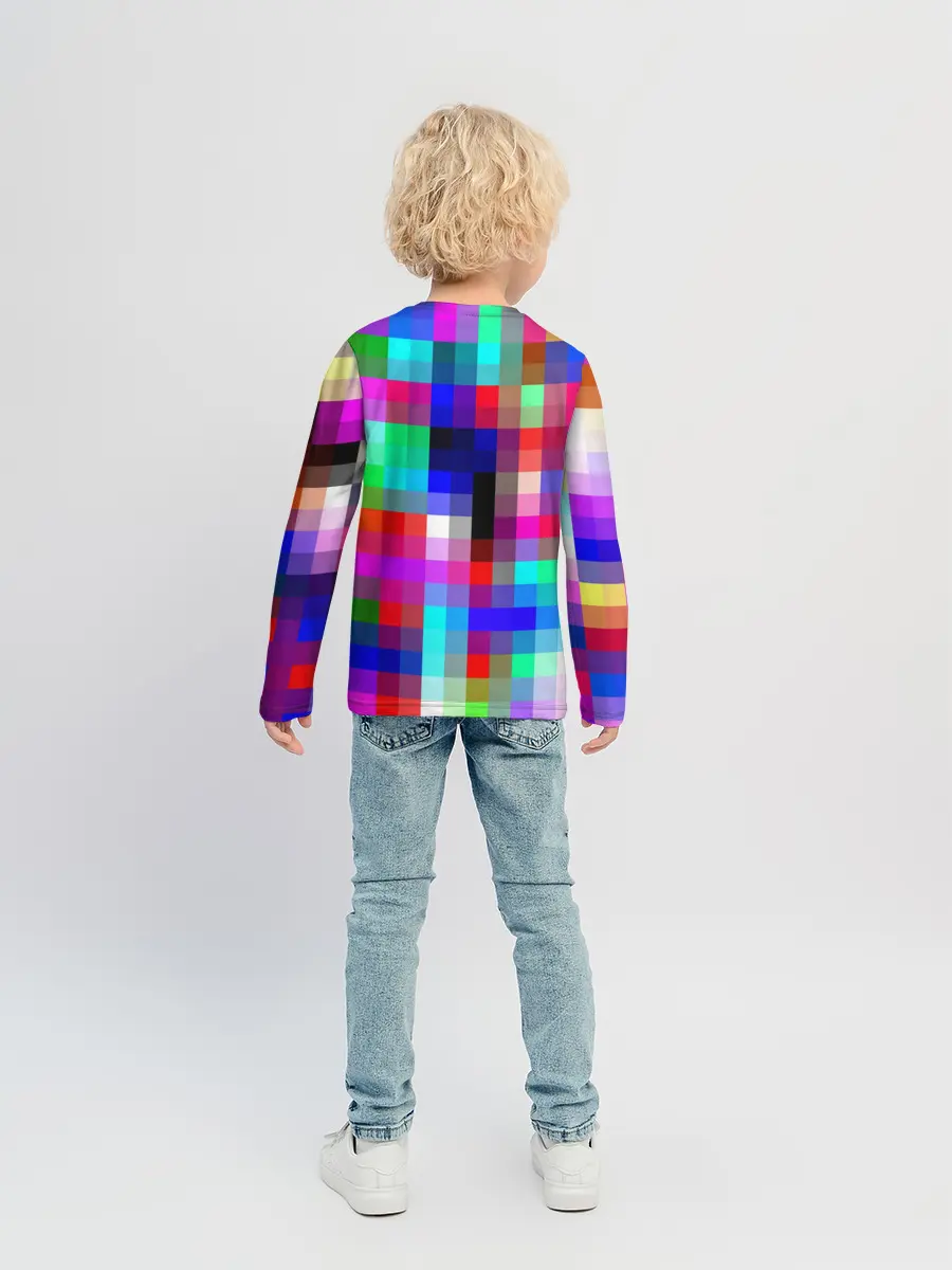 Детский лонгслив / РАЗНОЦВЕТНЫЕ ПИКСЕЛИ / КУБЫ