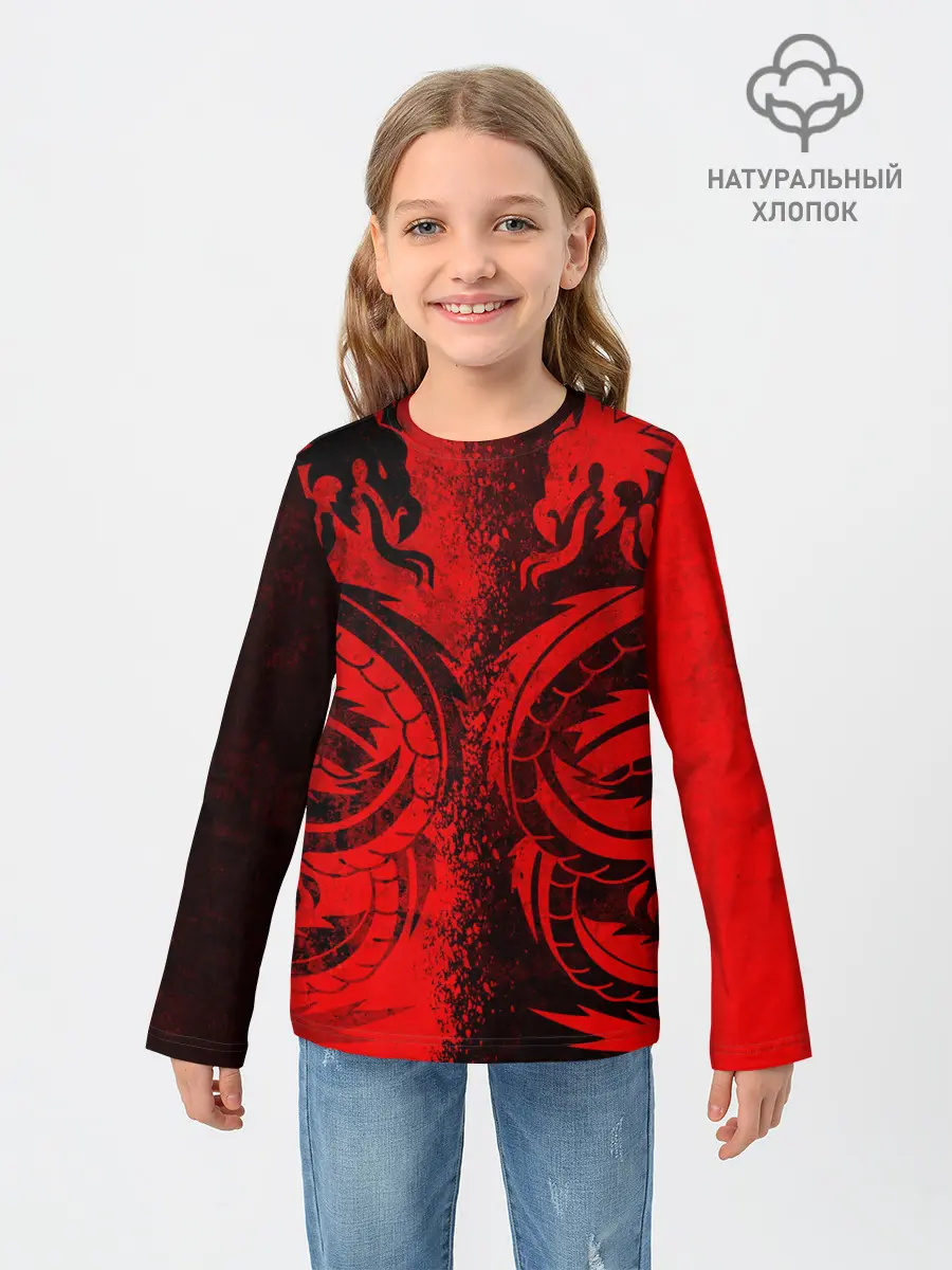 Детский лонгслив / BLACK RED DRAGONS TATOO