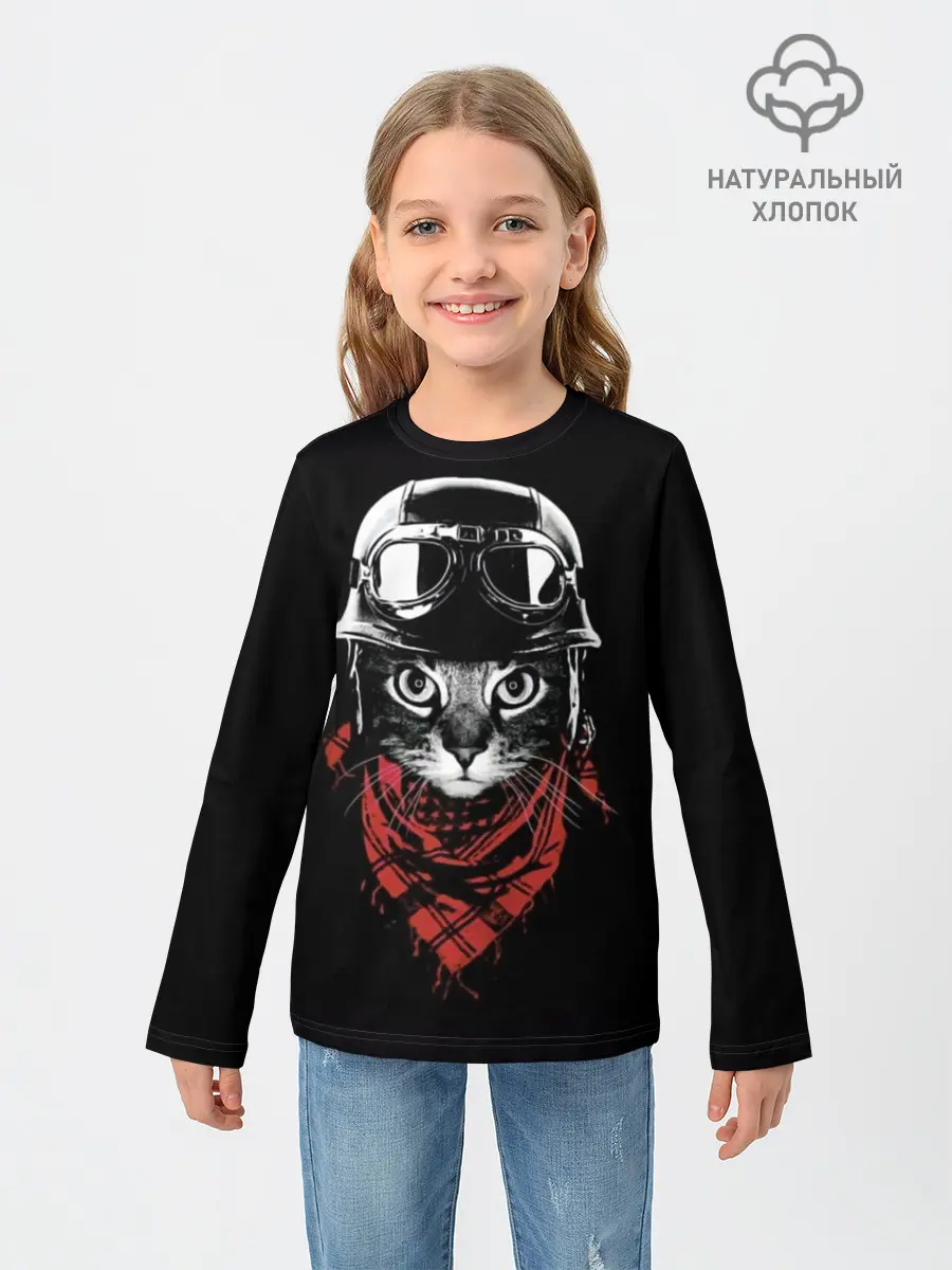 Детский лонгслив / Кот в каске