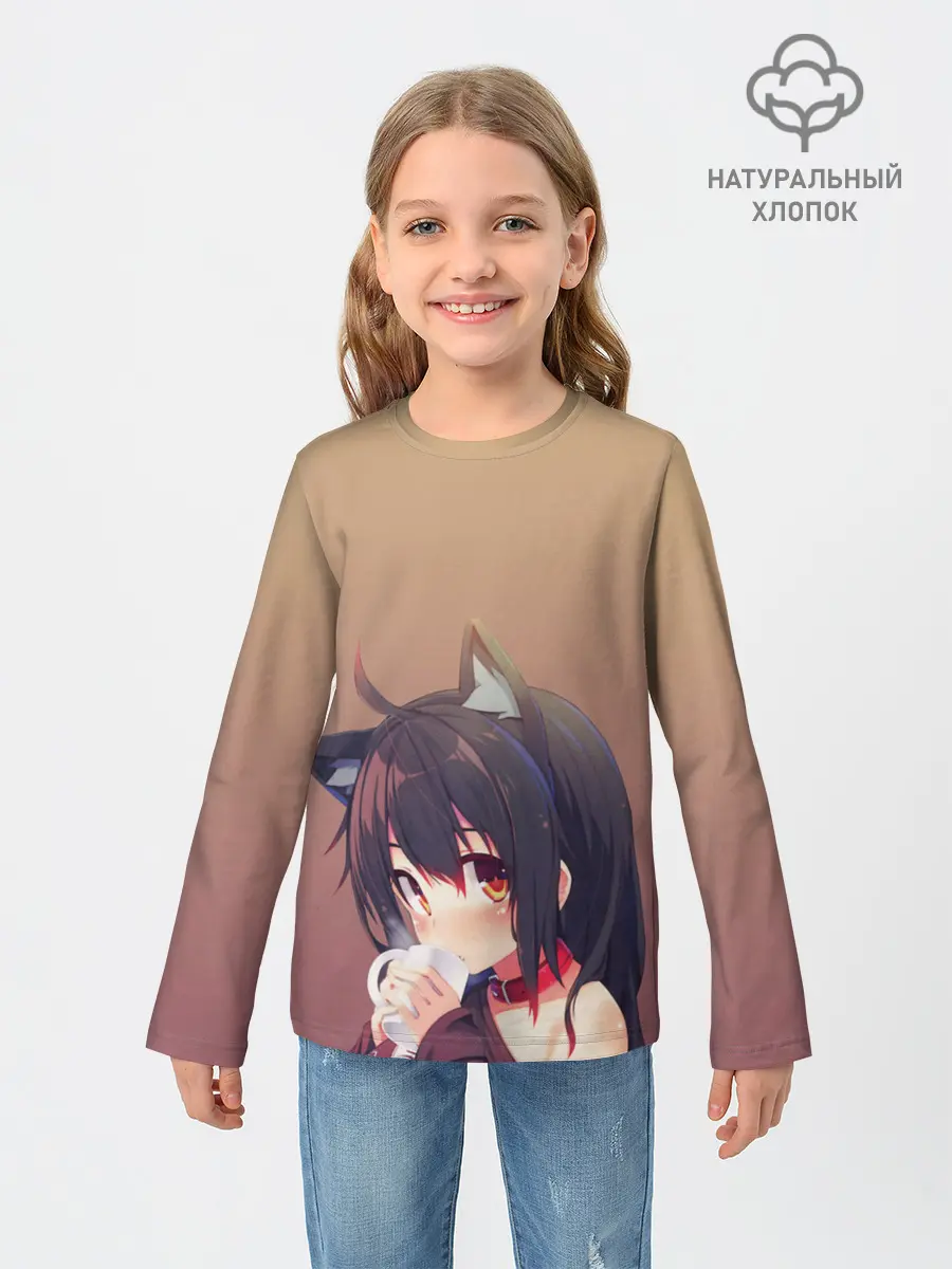 Детский лонгслив / девочка ушки кофе