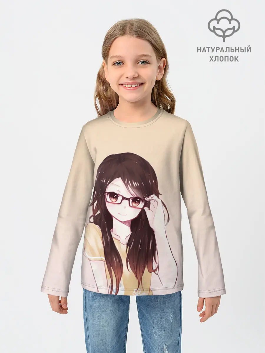 Детский лонгслив / девочка в очках милая