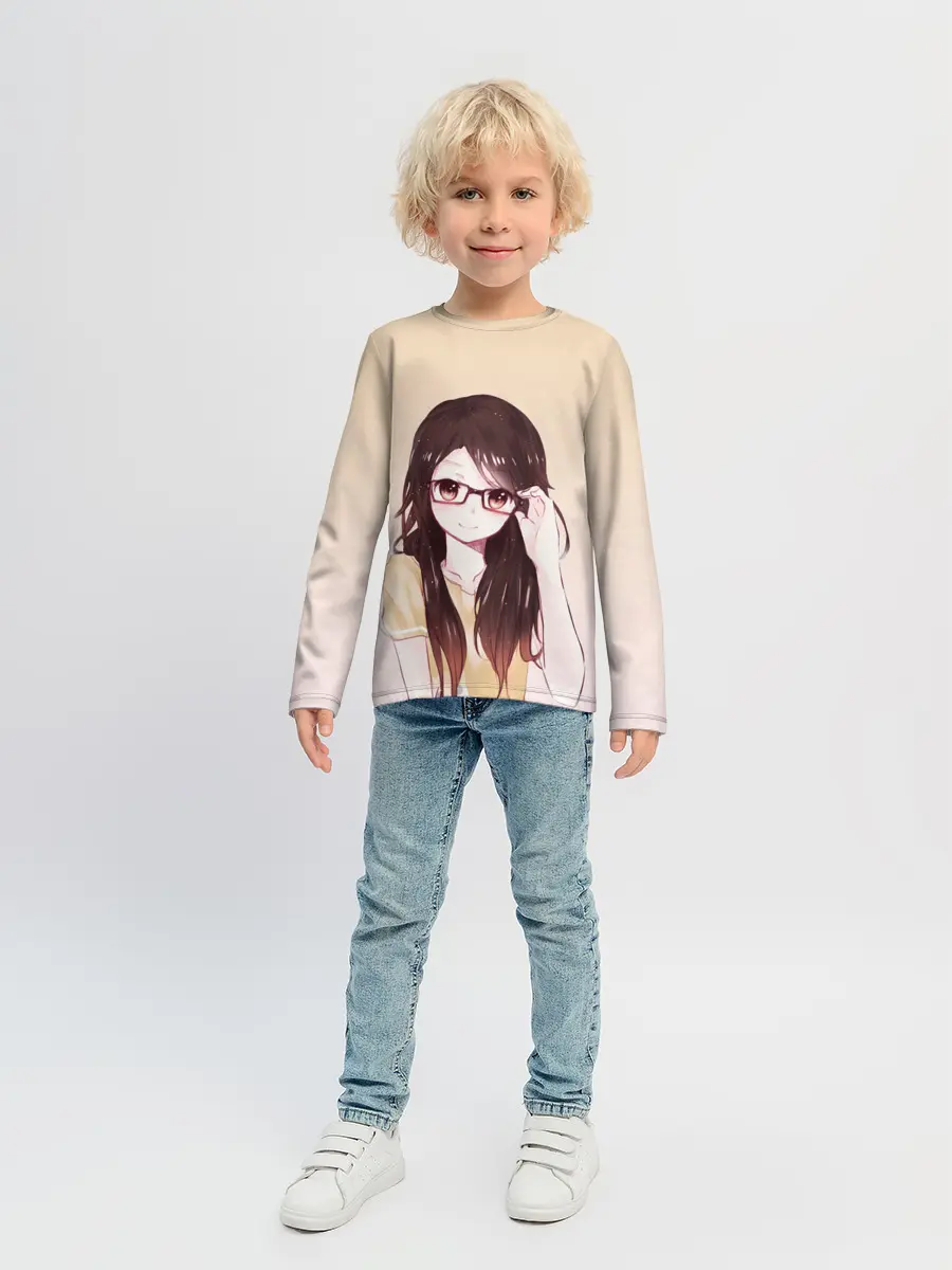 Детский лонгслив / девочка в очках милая