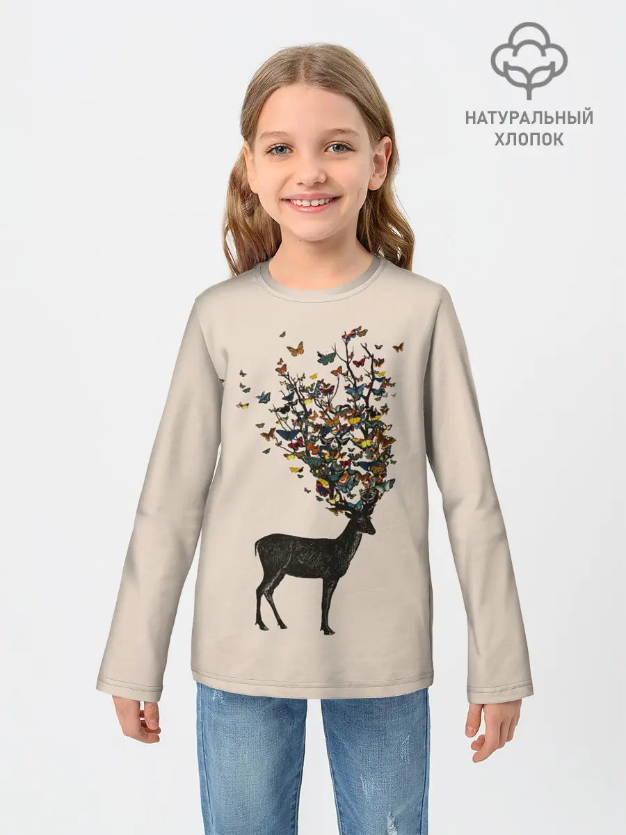 Детский лонгслив / Олени с рогами из бабочек