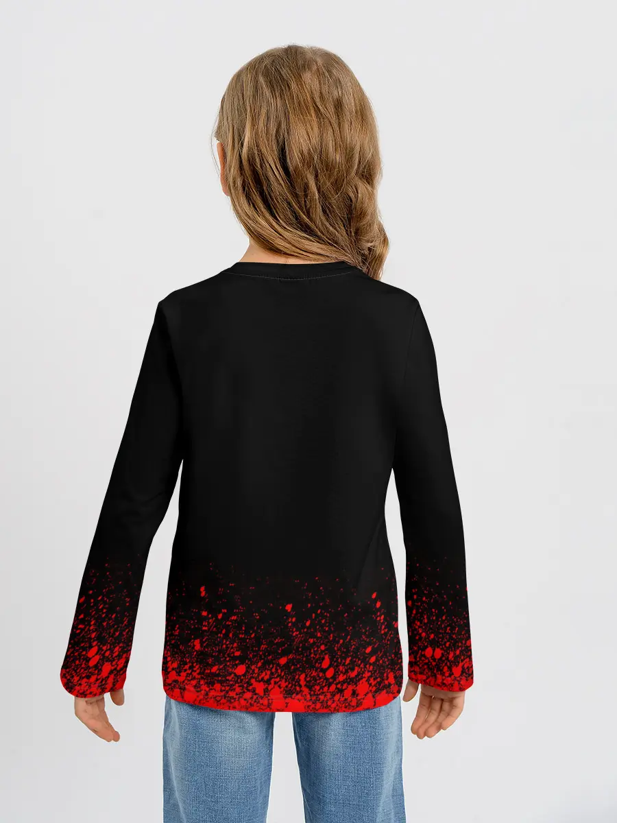 Детский лонгслив / Красный логотип Черный клевер на черном