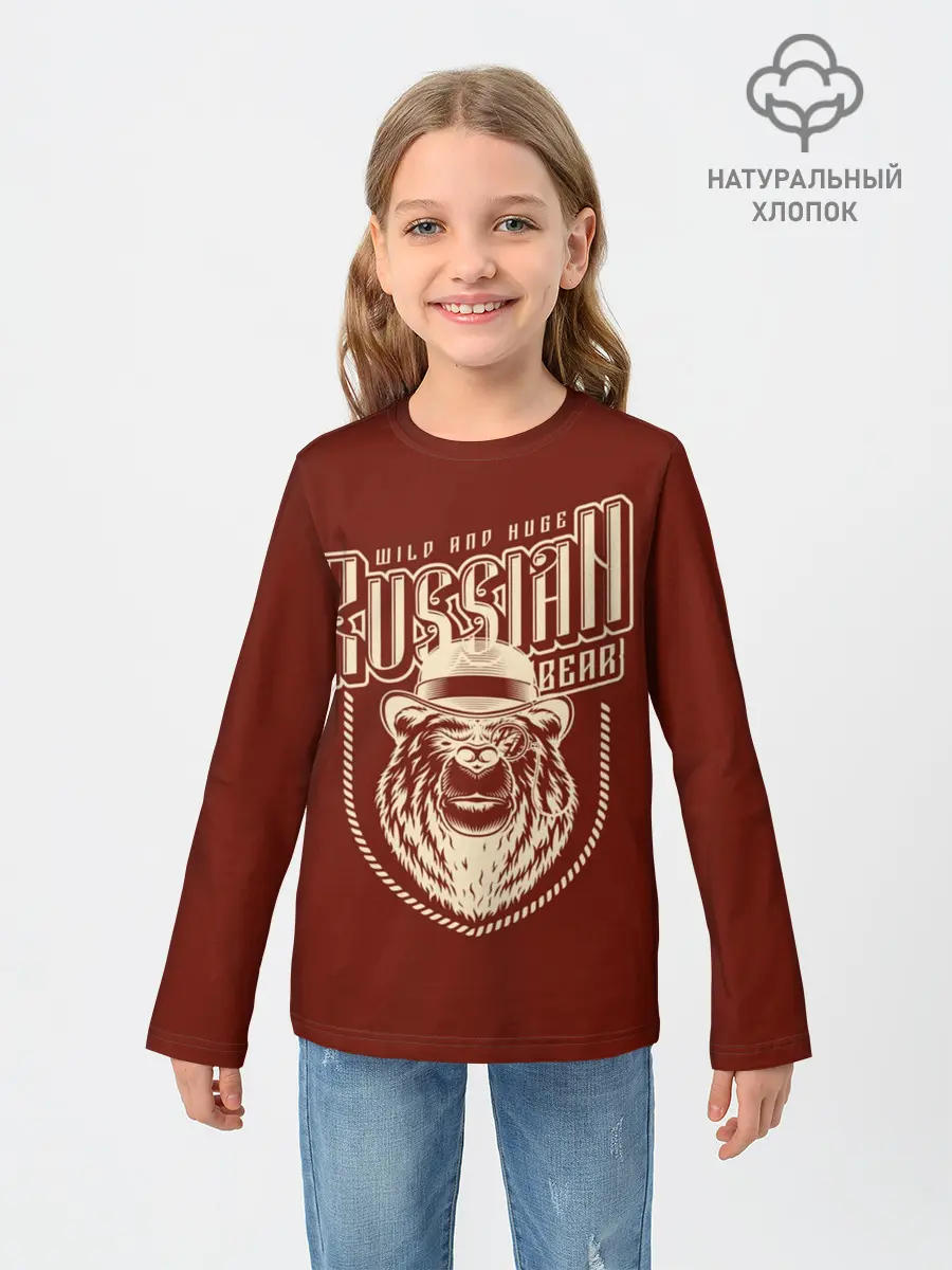 Детский лонгслив / Русский медведь в шляпе