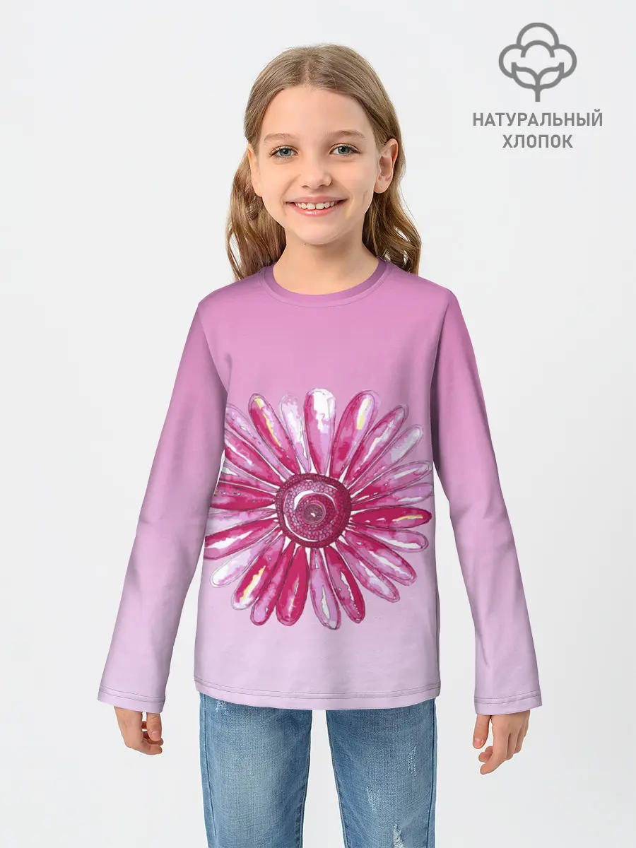 Детский лонгслив / розовая ромашка